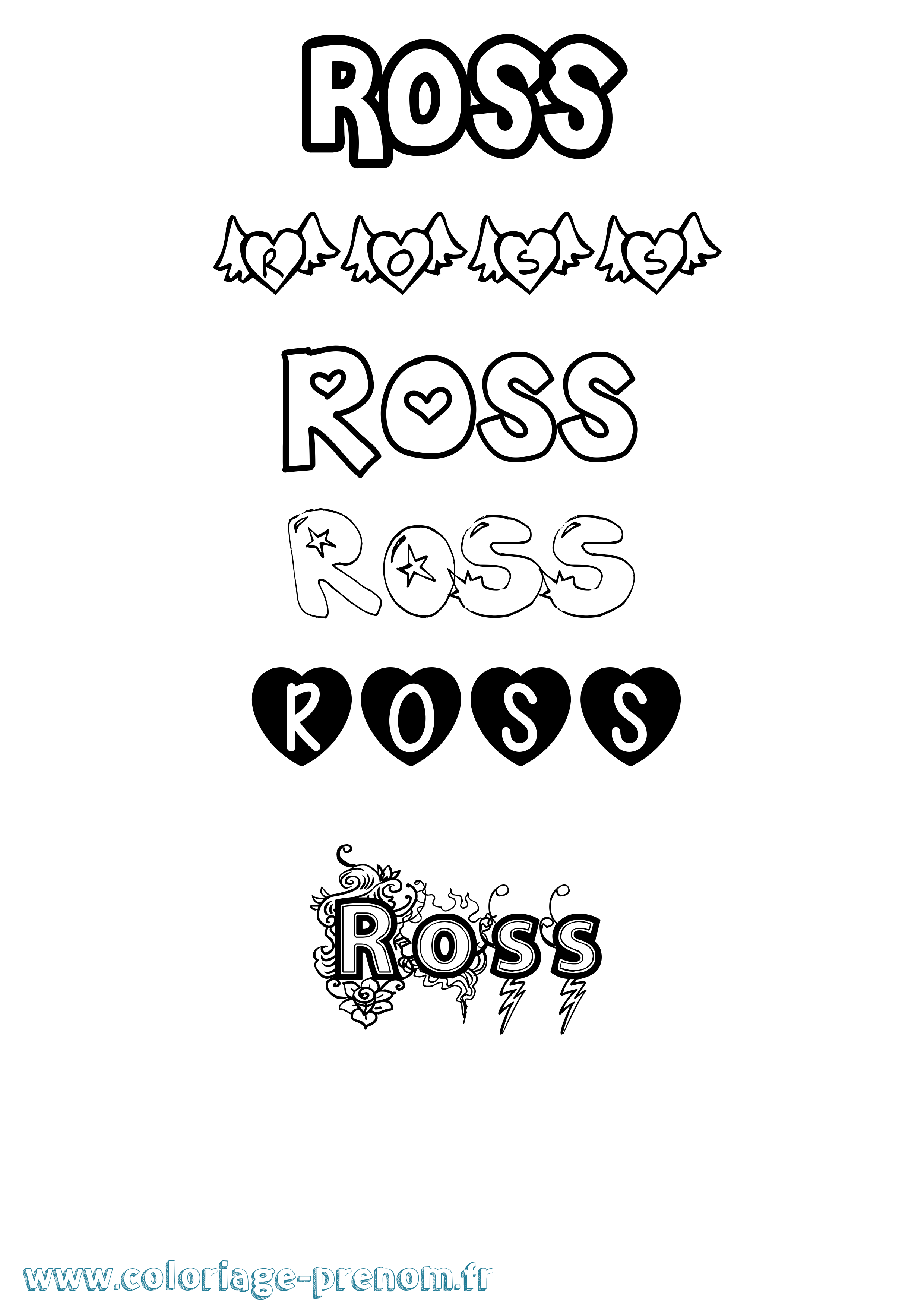 Coloriage Ross Girly Coloriage prénom Ross Girly