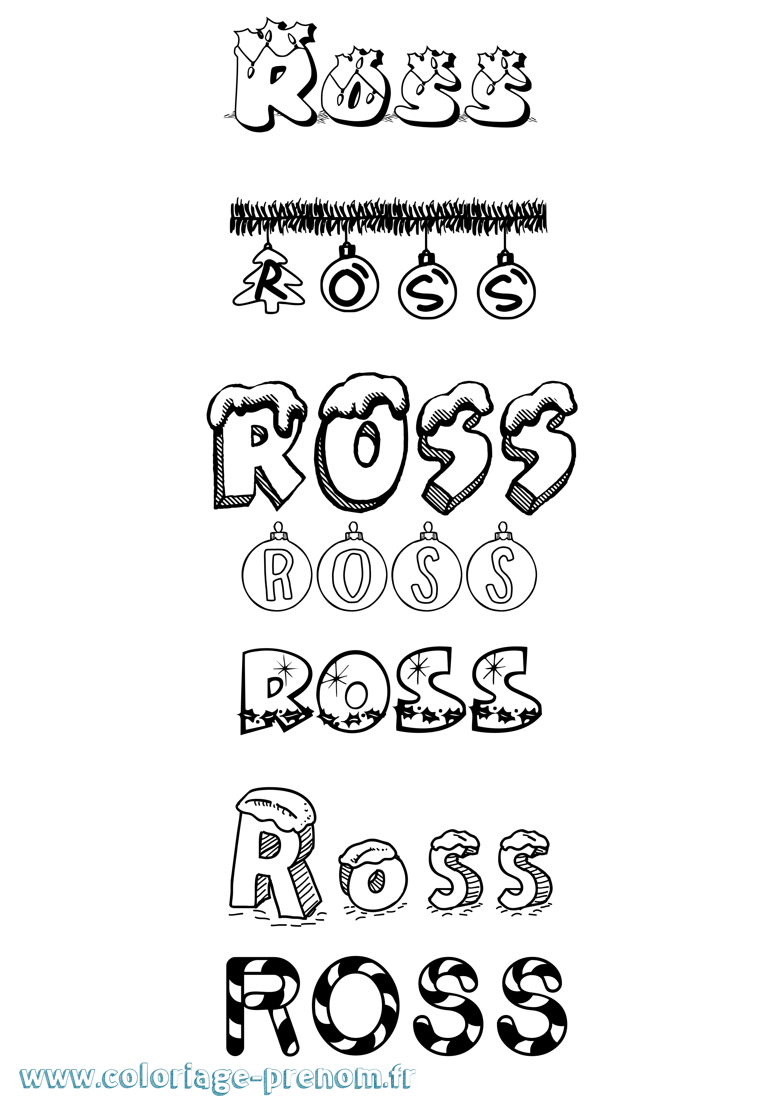 Coloriage Ross Noël Coloriage prénom Ross Noël