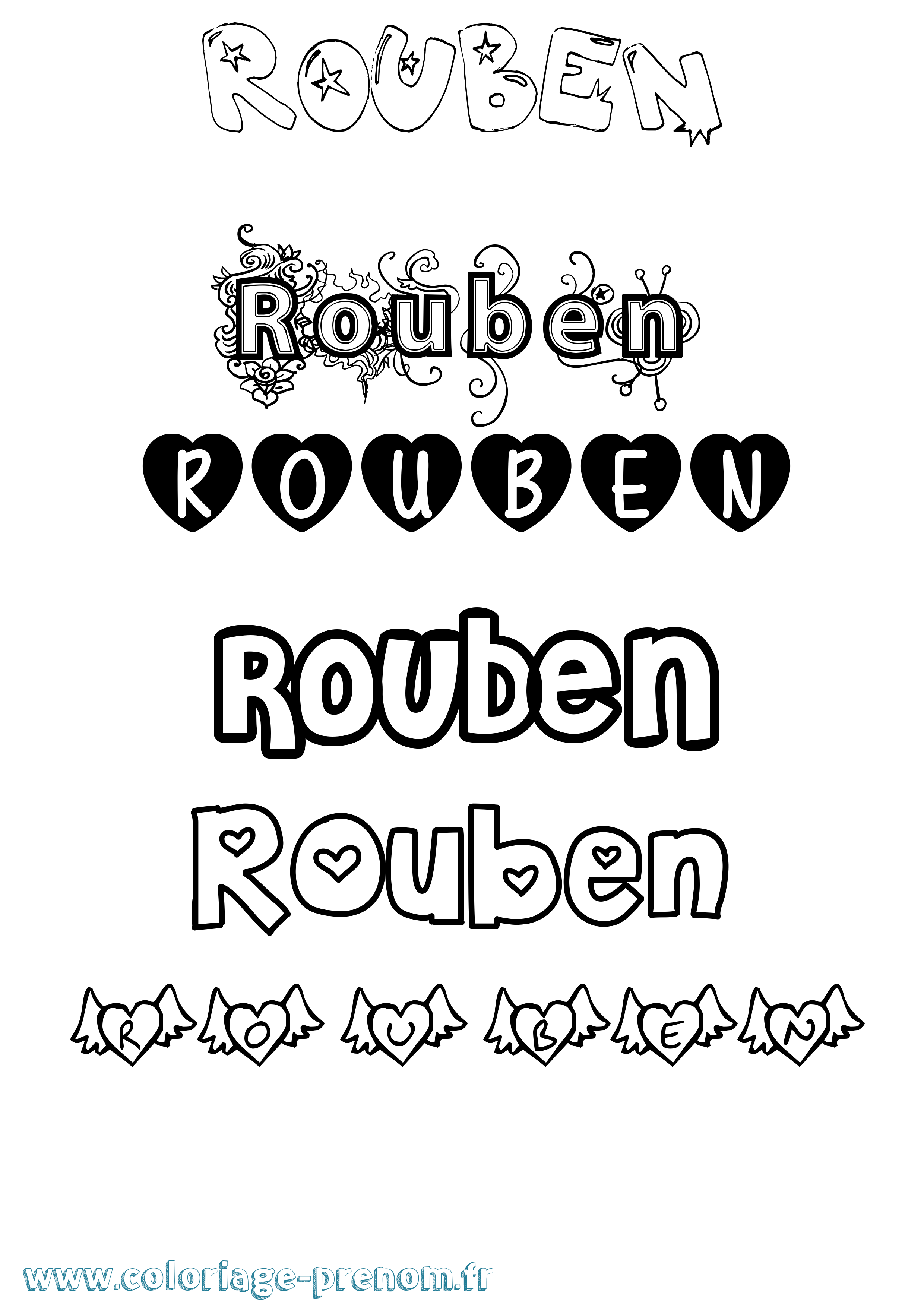 Coloriage Rouben Girly Coloriage prénom Rouben Girly