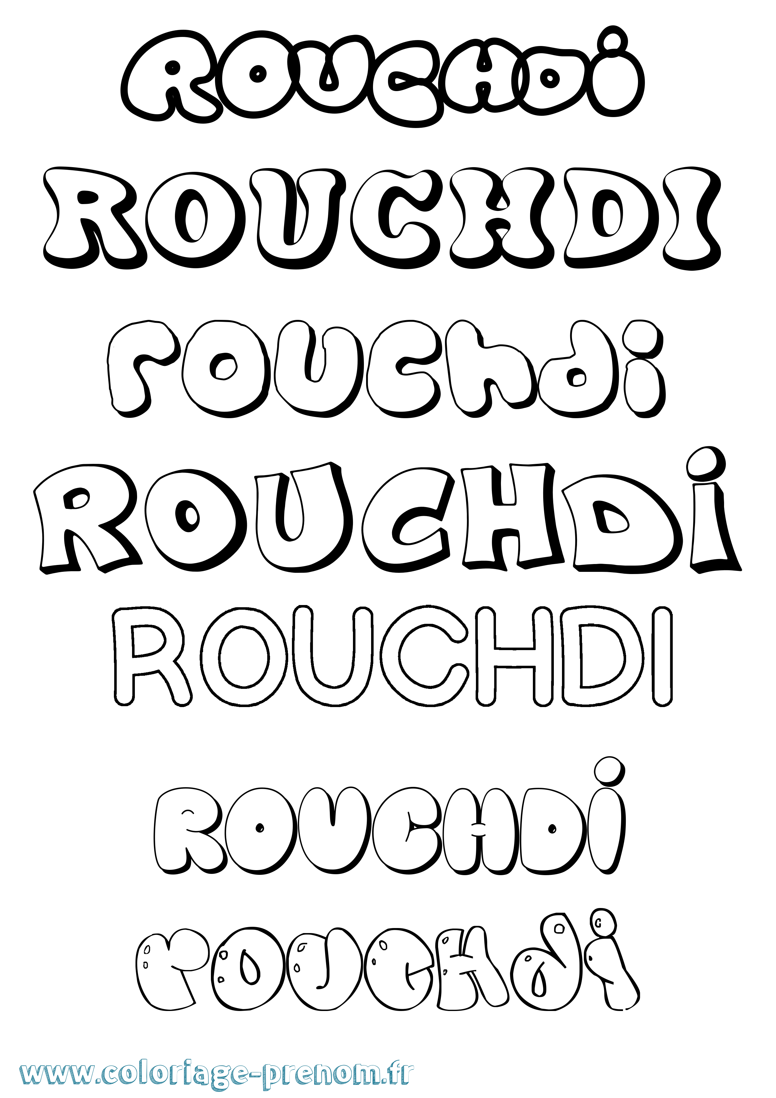 Coloriage Rouchdi Bubble Coloriage prénom Rouchdi Bubble