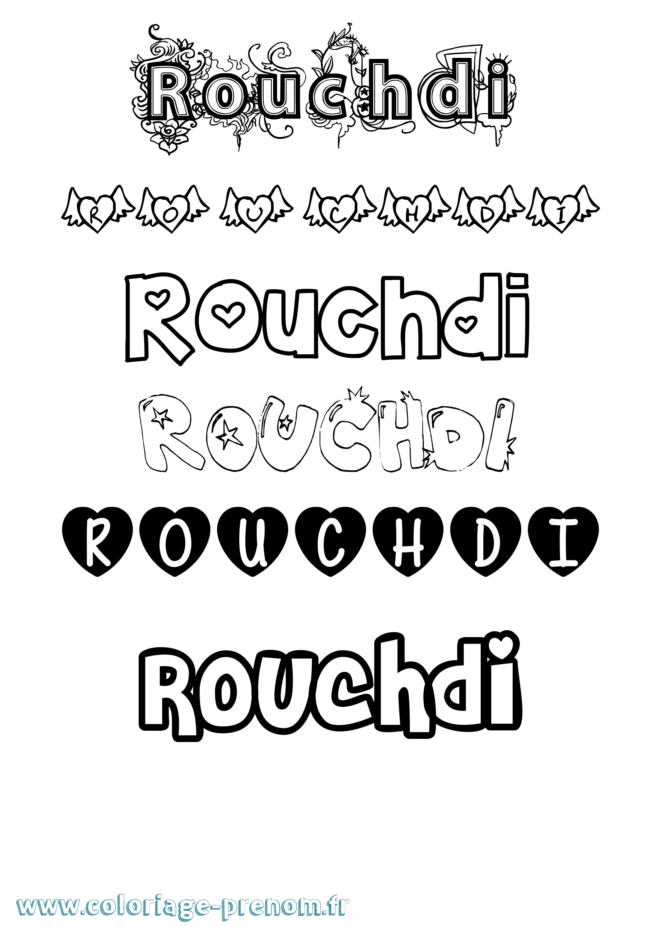 Coloriage Rouchdi Girly Coloriage prénom Rouchdi Girly
