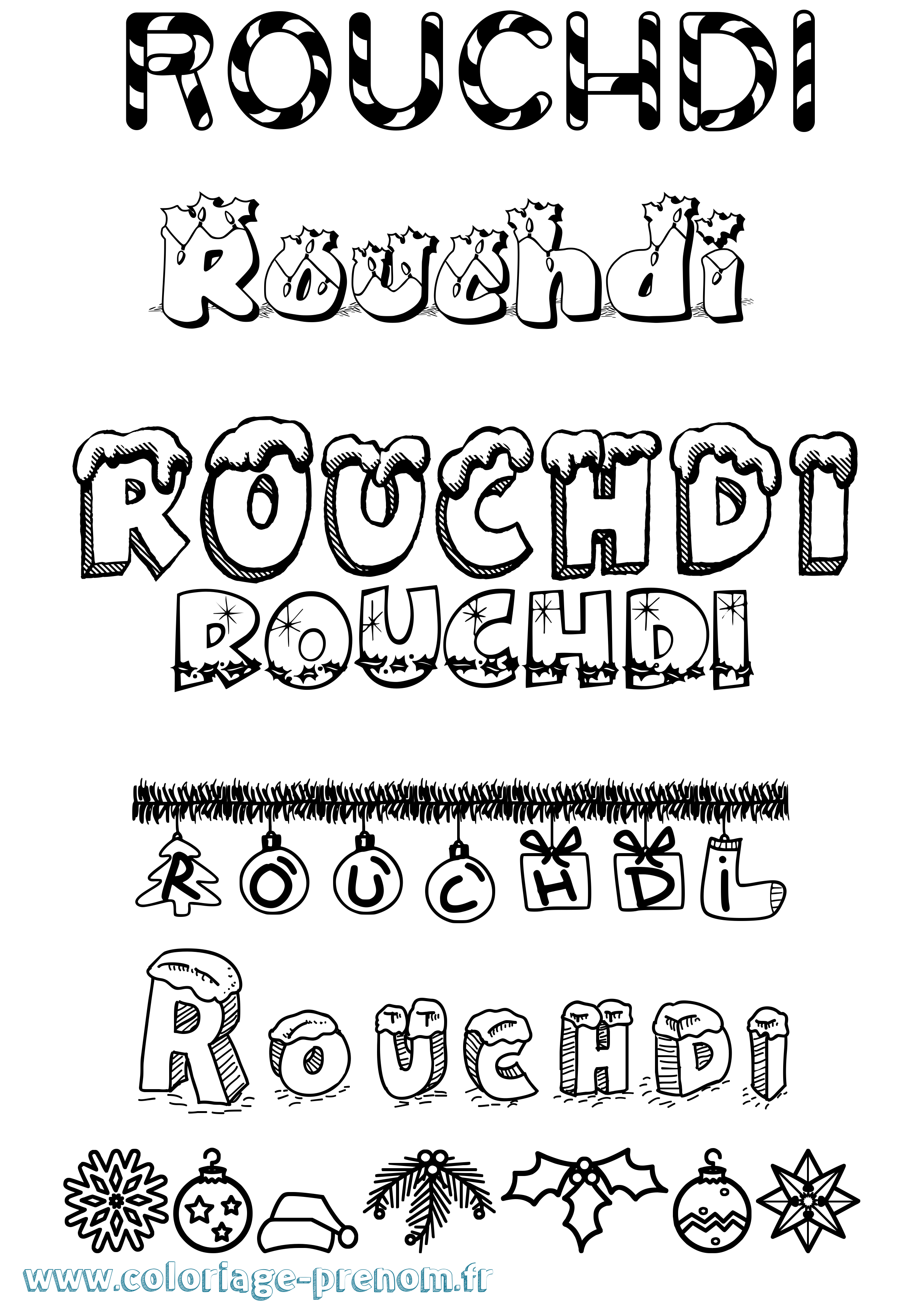 Coloriage Rouchdi Noël Coloriage prénom Rouchdi Noël