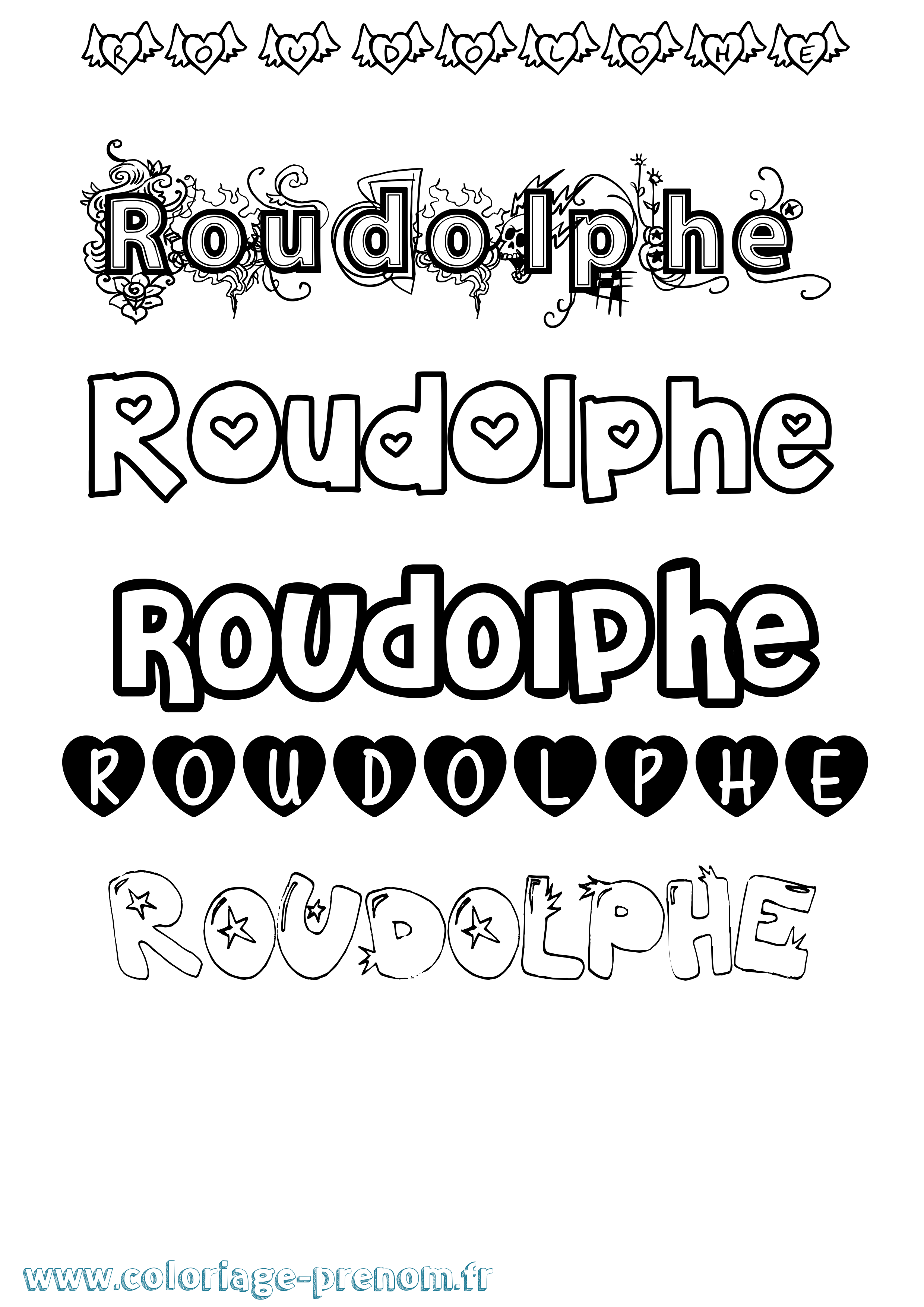 Coloriage Roudolphe Girly Coloriage prénom Roudolphe Girly