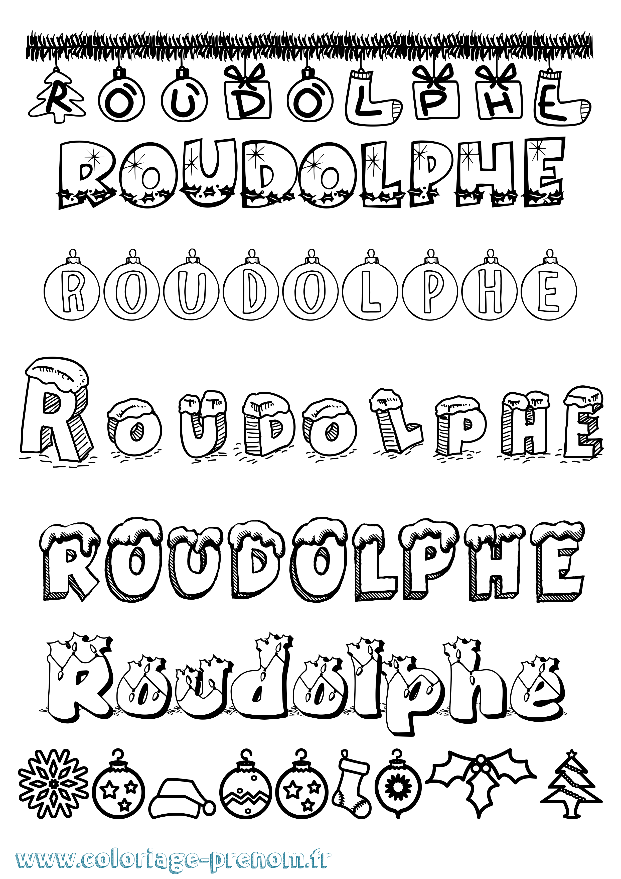 Coloriage Roudolphe Noël Coloriage prénom Roudolphe Noël