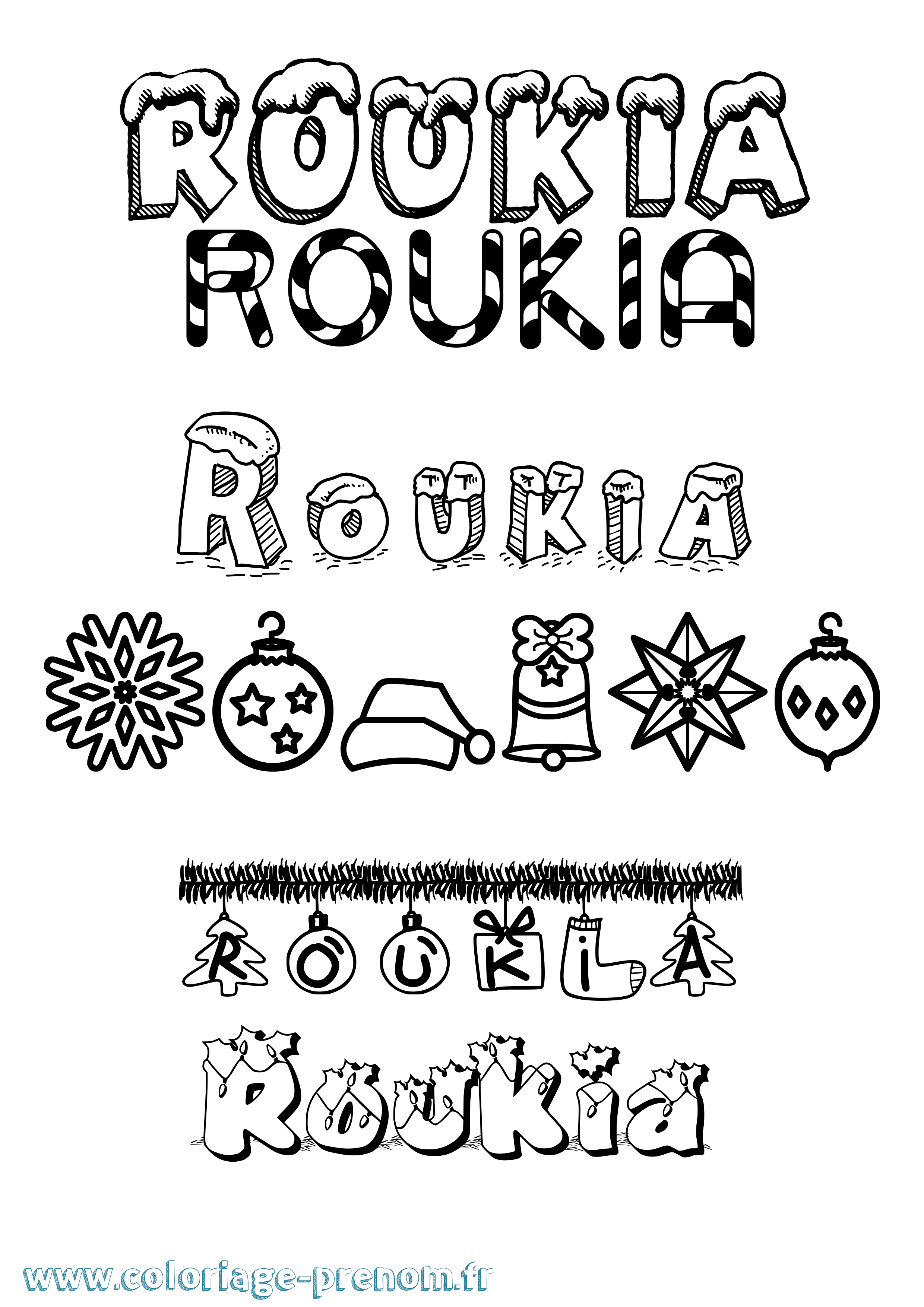 Coloriage Roukia Noël Coloriage prénom Roukia Noël