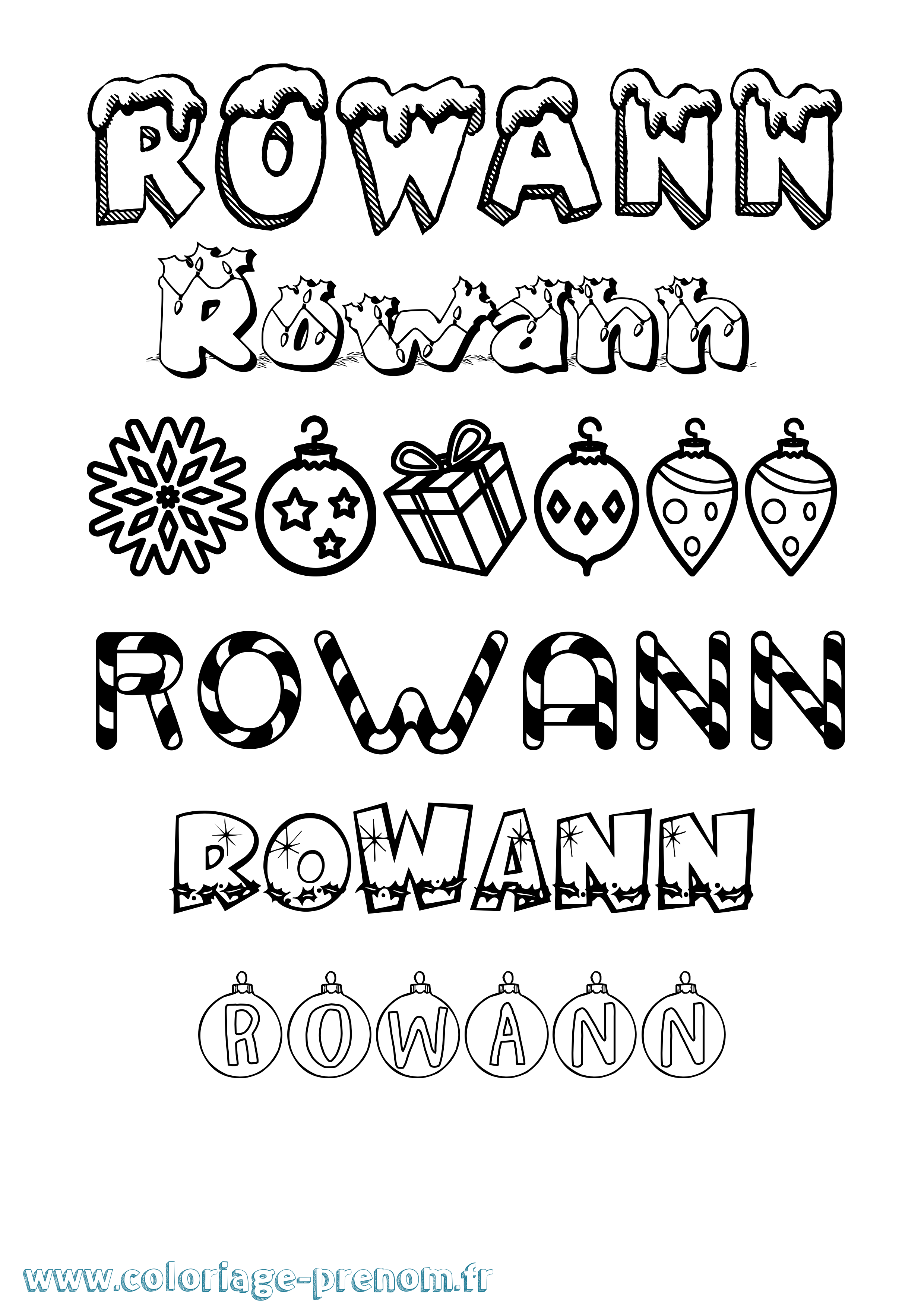 Coloriage Rowann Noël Coloriage prénom Rowann Noël