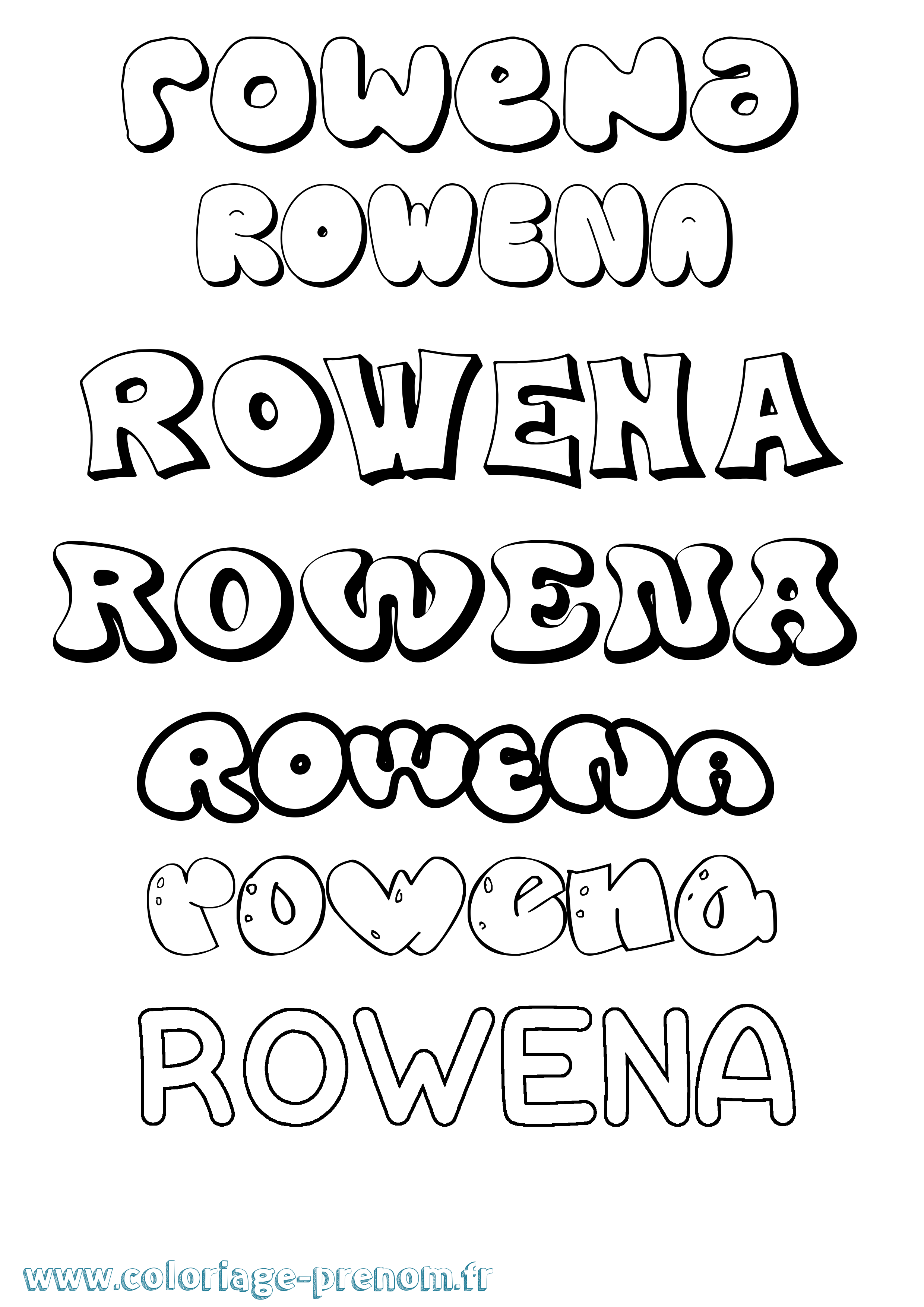 Coloriage Rowena Bubble Coloriage prénom Rowena Bubble