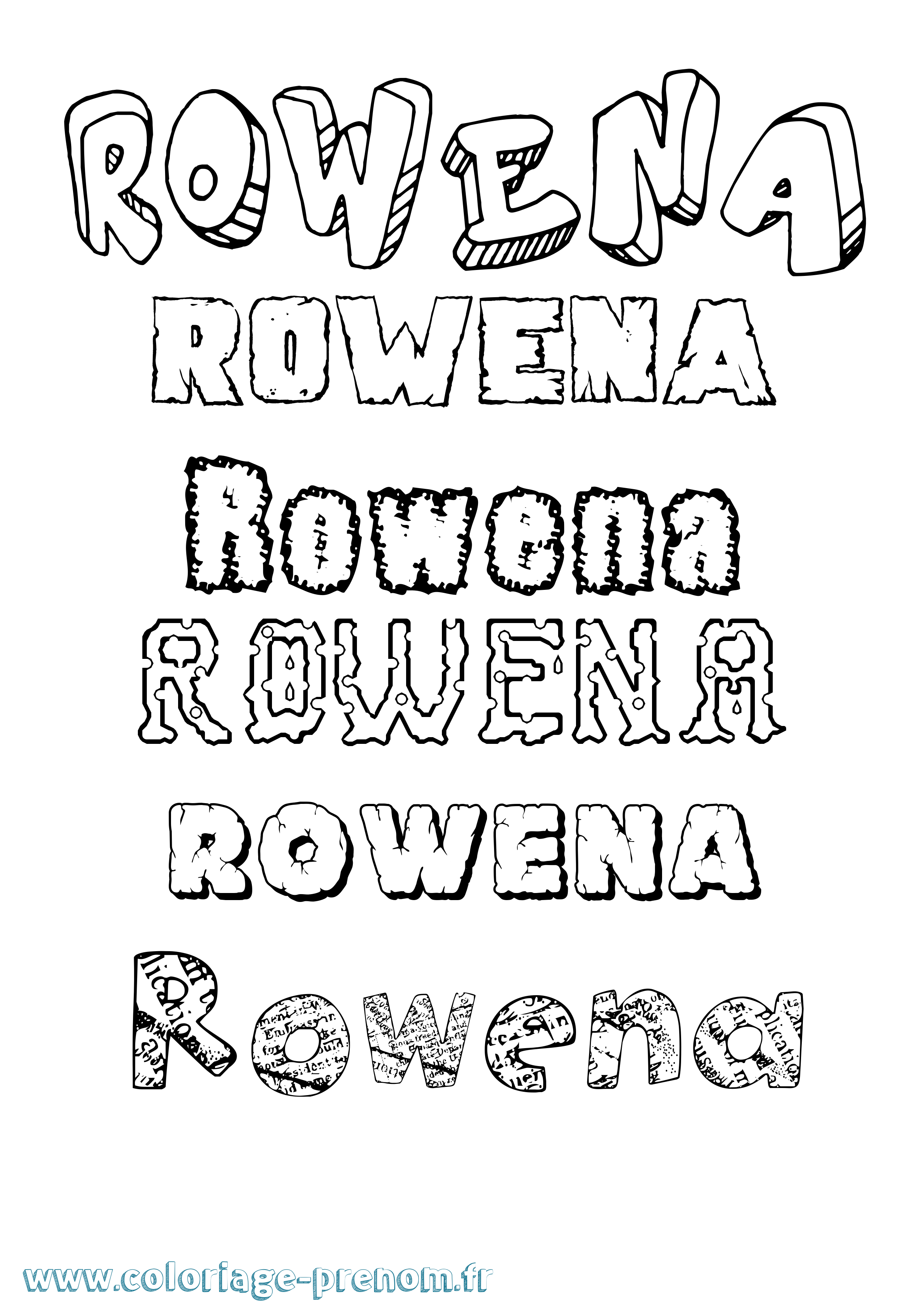 Coloriage Rowena Destructuré Coloriage prénom Rowena Destructuré
