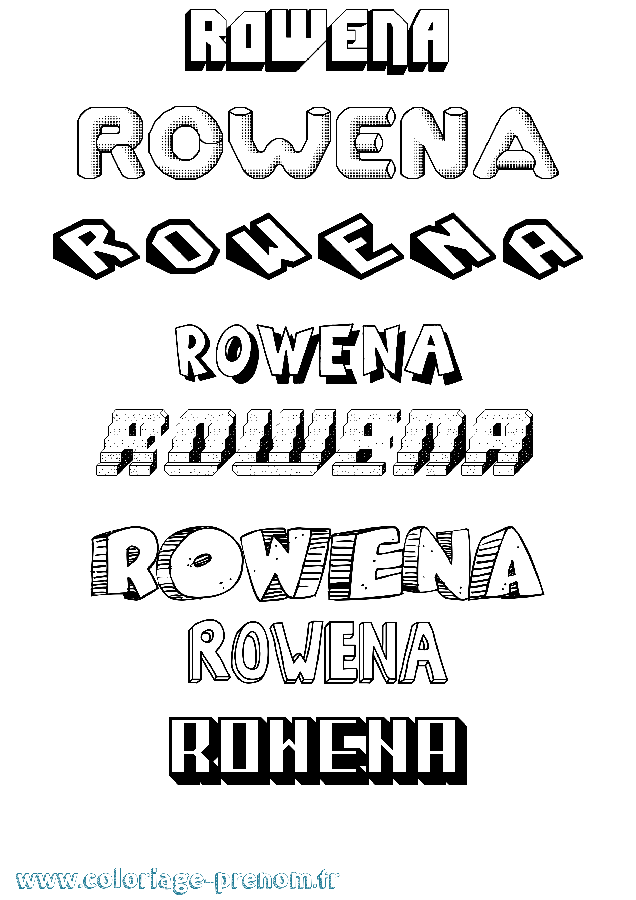 Coloriage Rowena Effet 3D Coloriage prénom Rowena Effet 3D