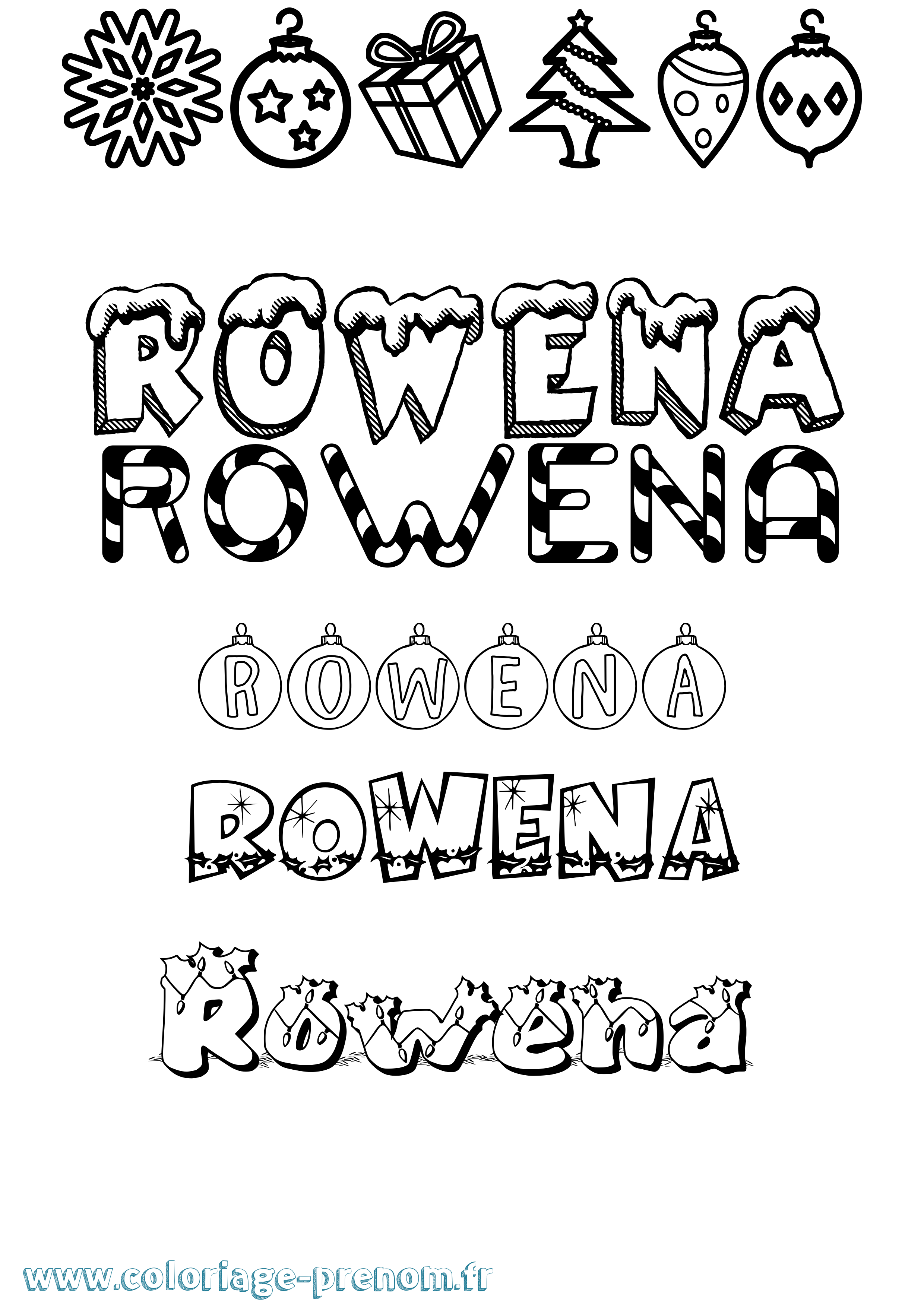 Coloriage Rowena Noël Coloriage prénom Rowena Noël