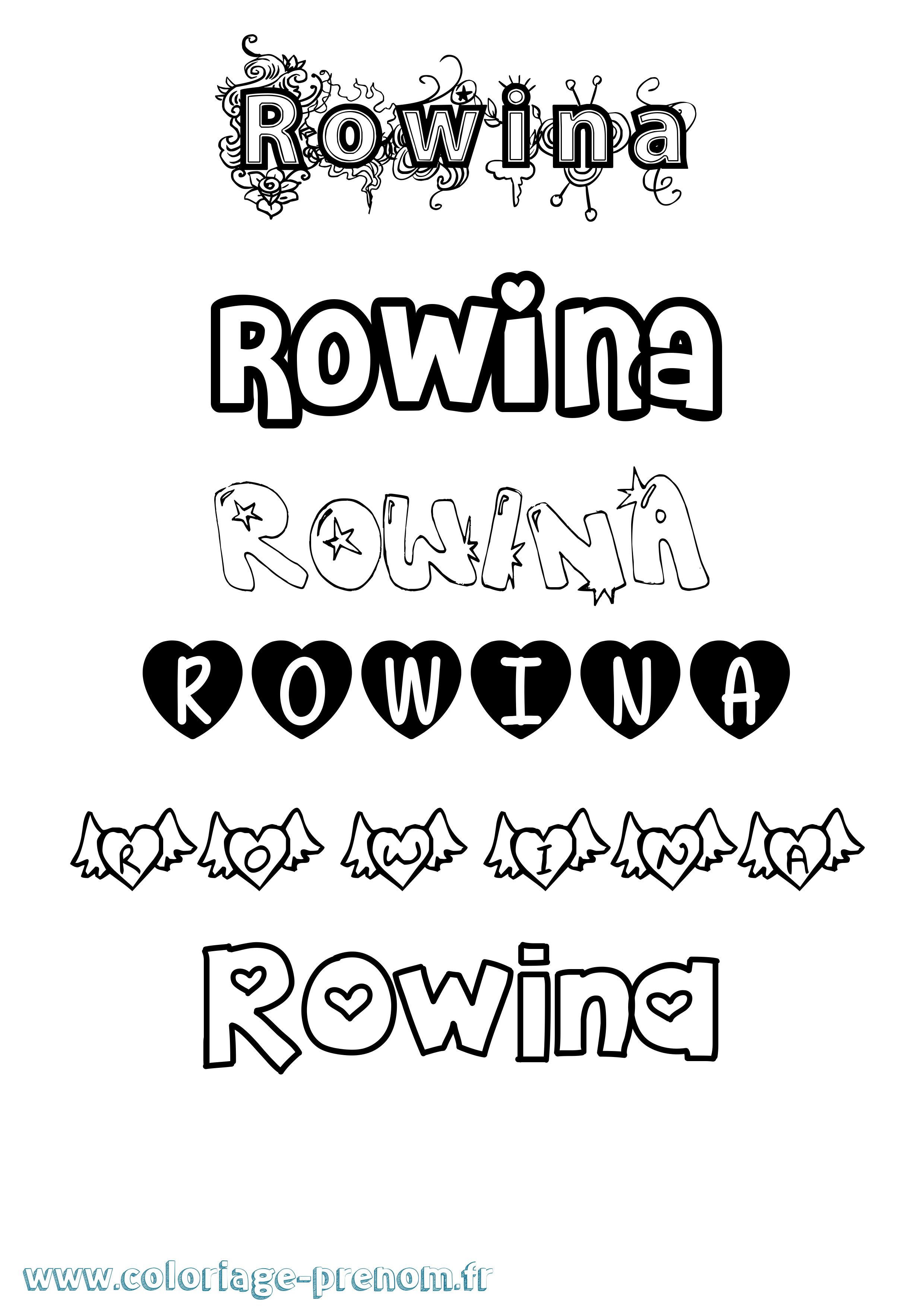 Coloriage Rowina Girly Coloriage prénom Rowina Girly