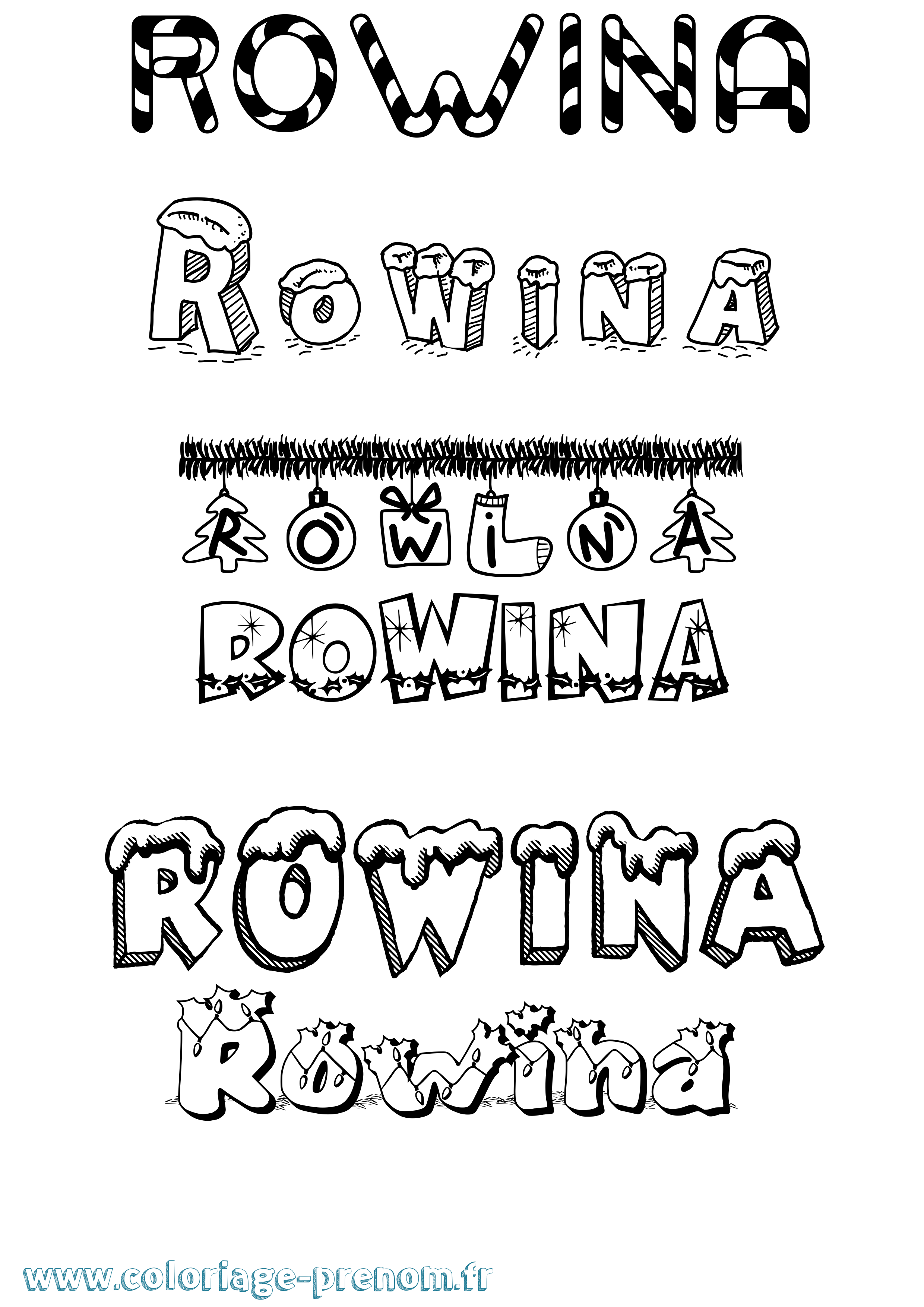 Coloriage Rowina Noël Coloriage prénom Rowina Noël