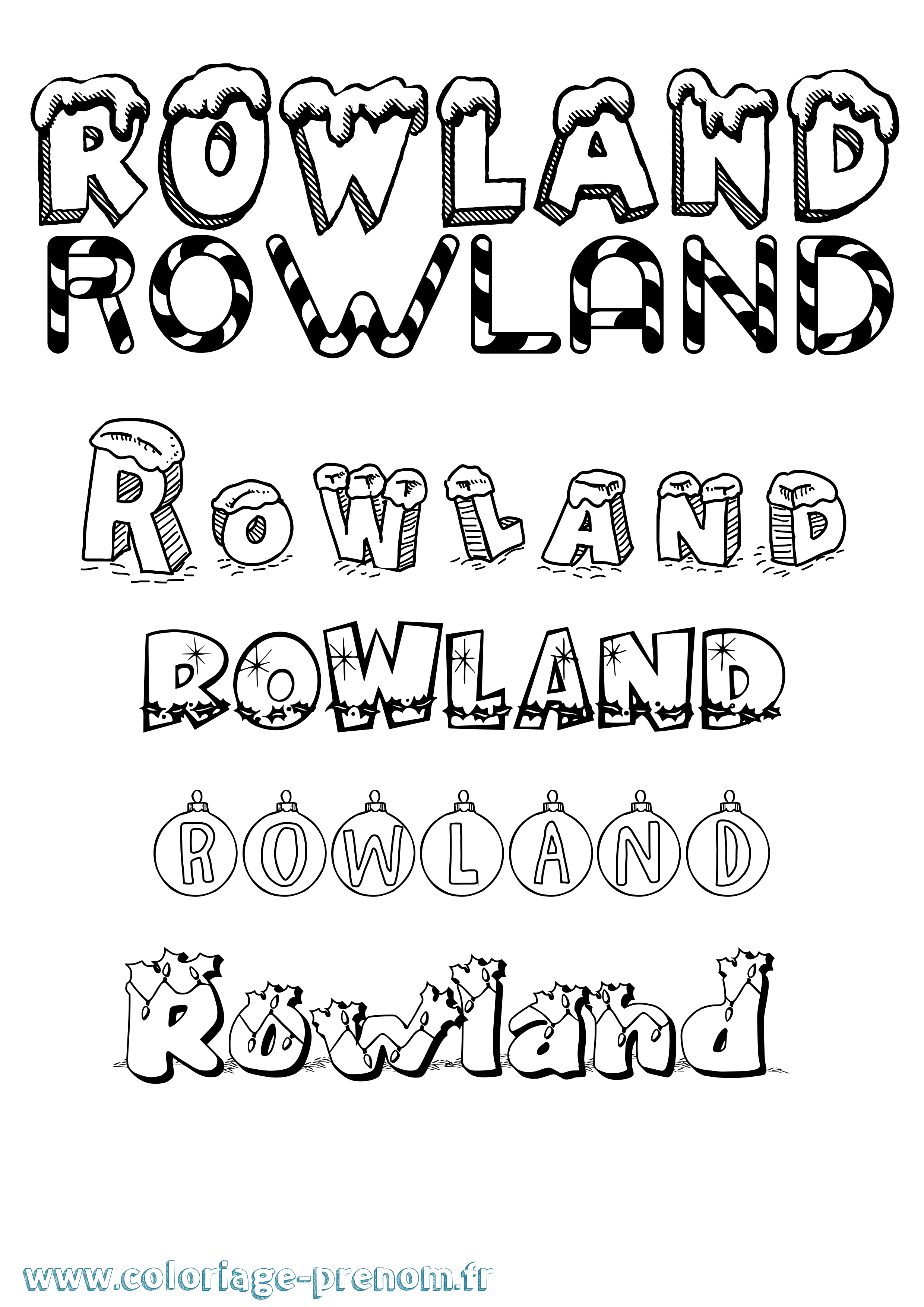 Coloriage Rowland Noël Coloriage prénom Rowland Noël