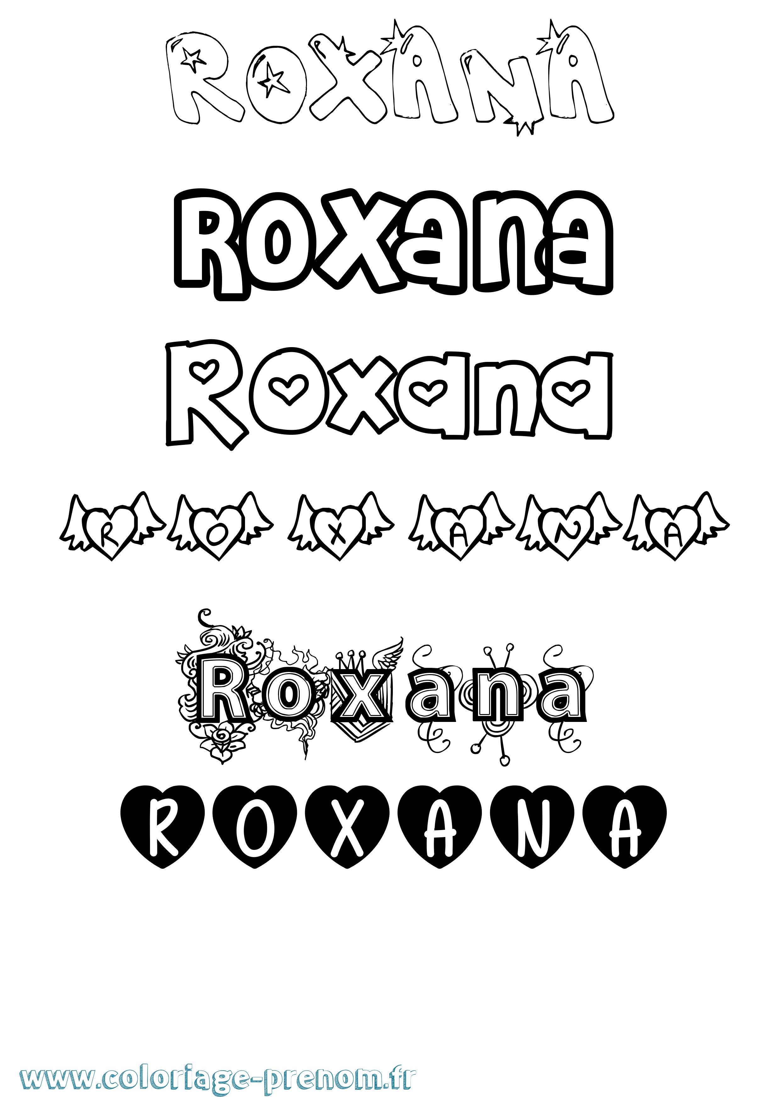 Coloriage Roxana Girly Coloriage prénom Roxana Girly