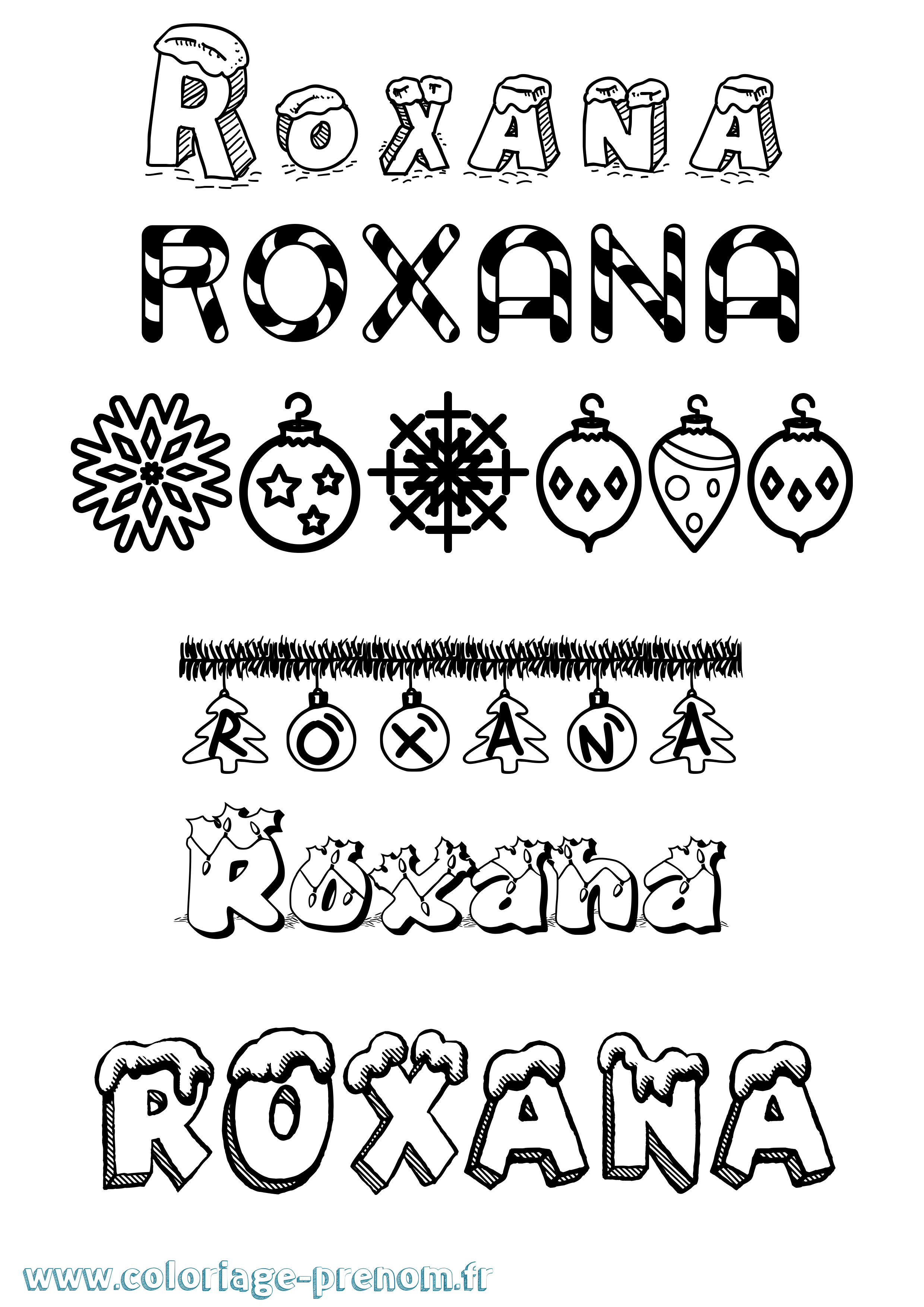 Coloriage Roxana Noël Coloriage prénom Roxana Noël