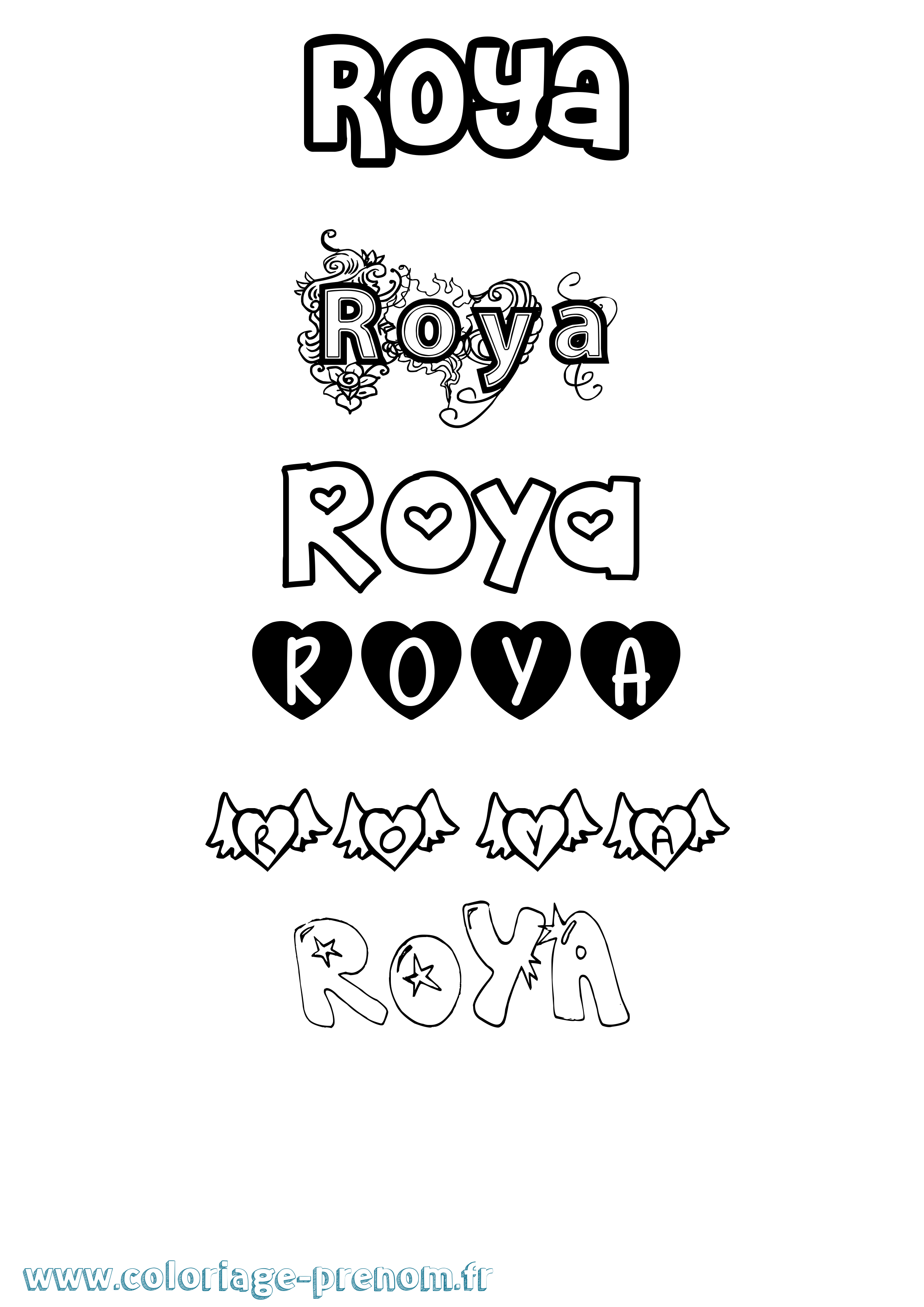 Coloriage Roya Girly Coloriage prénom Roya Girly