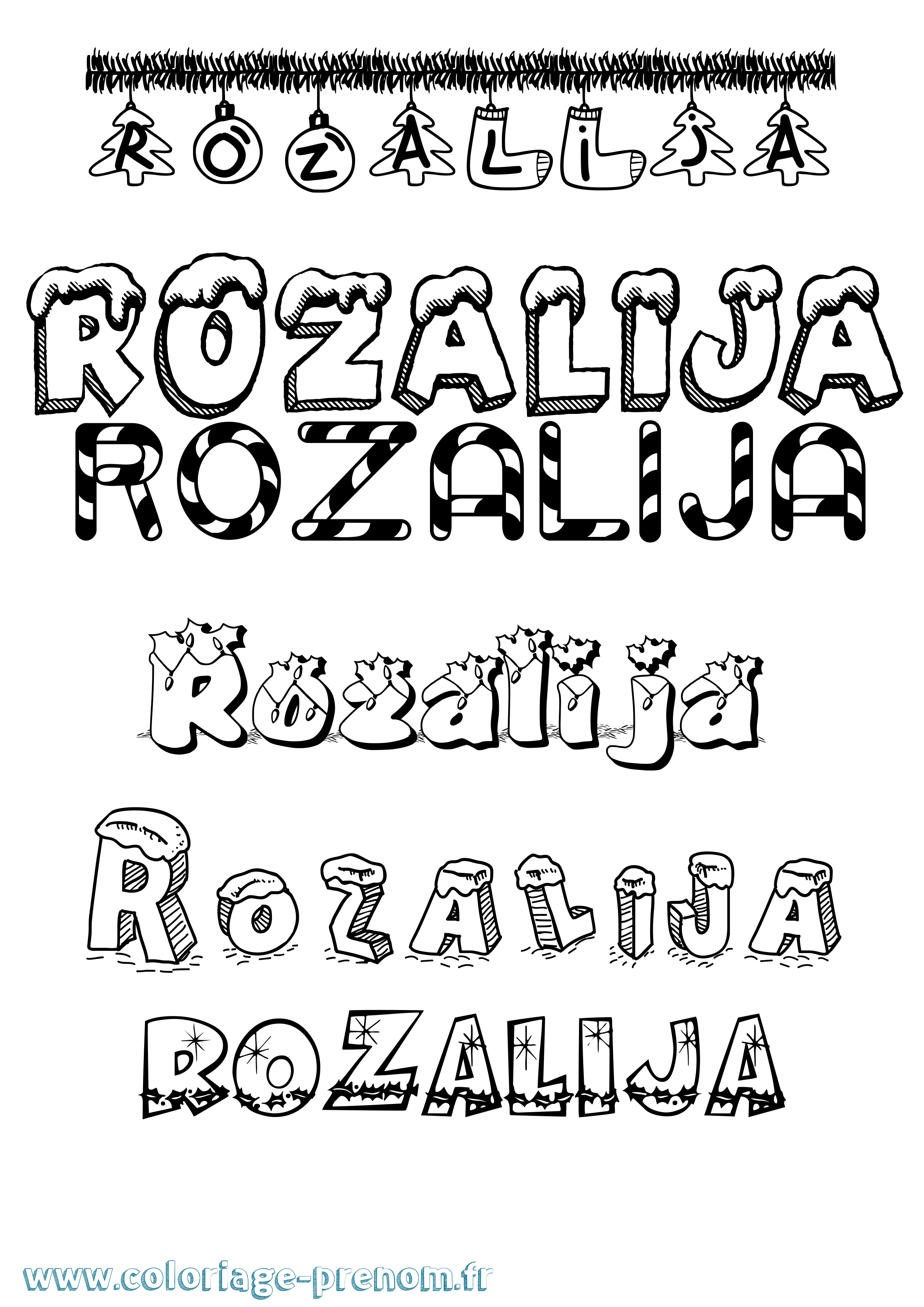 Coloriage Rozalija Noël Coloriage prénom Rozalija Noël