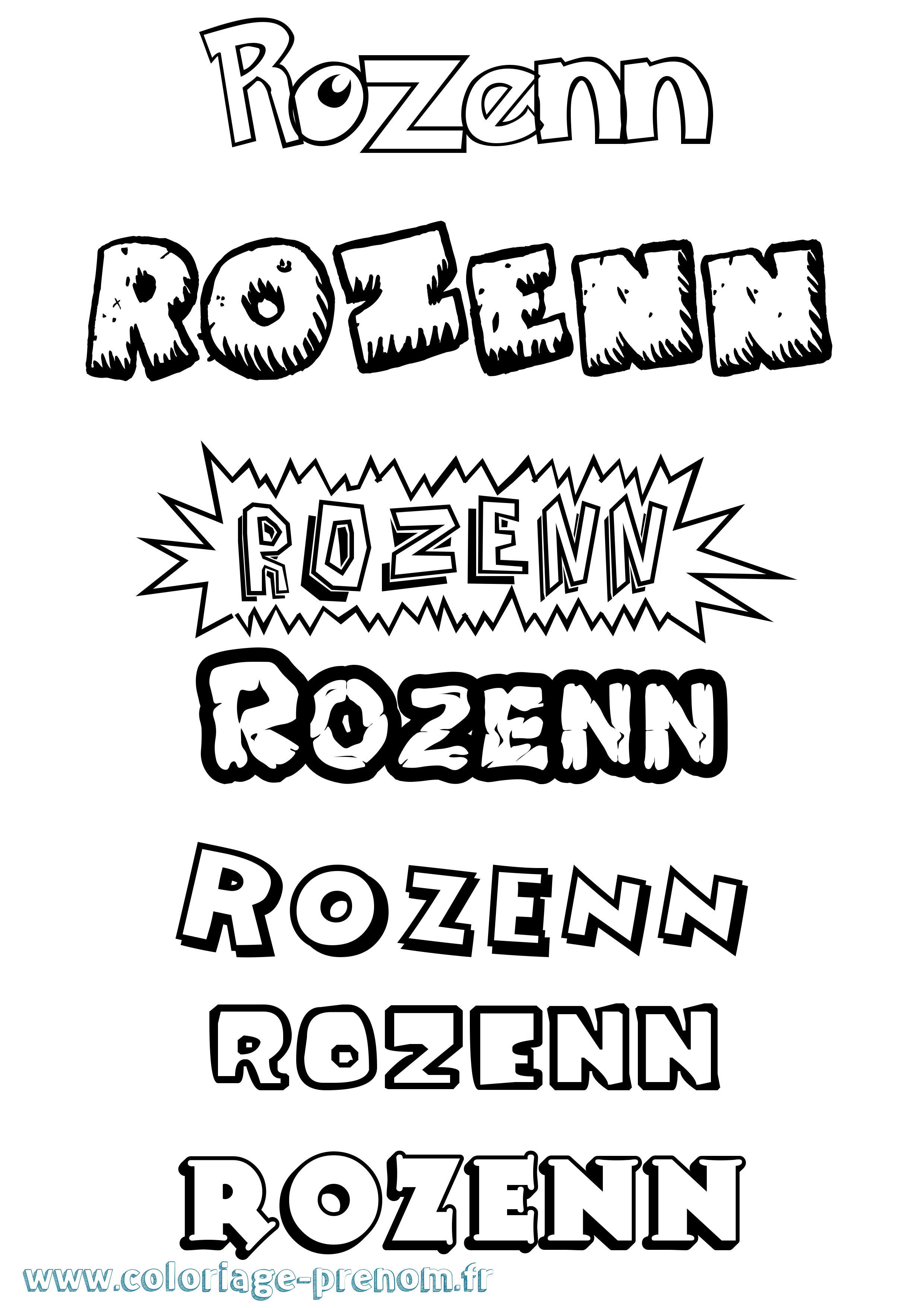 Coloriage Rozenn Dessin Animé Coloriage prénom Rozenn Dessin Animé