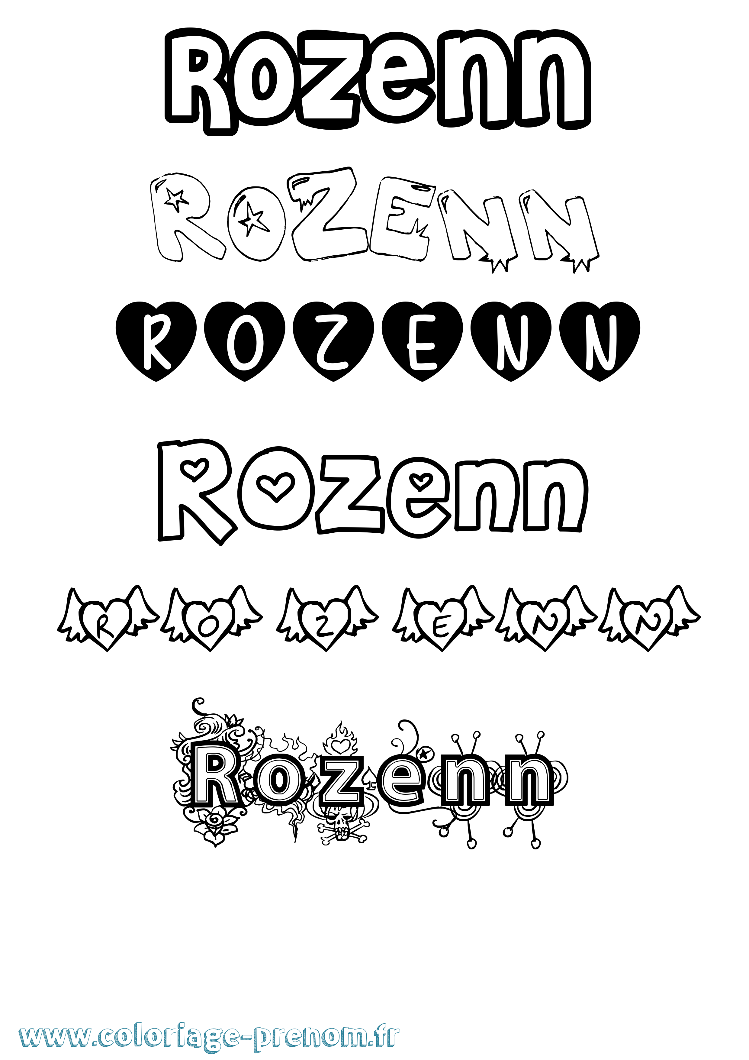 Coloriage Rozenn Girly Coloriage prénom Rozenn Girly