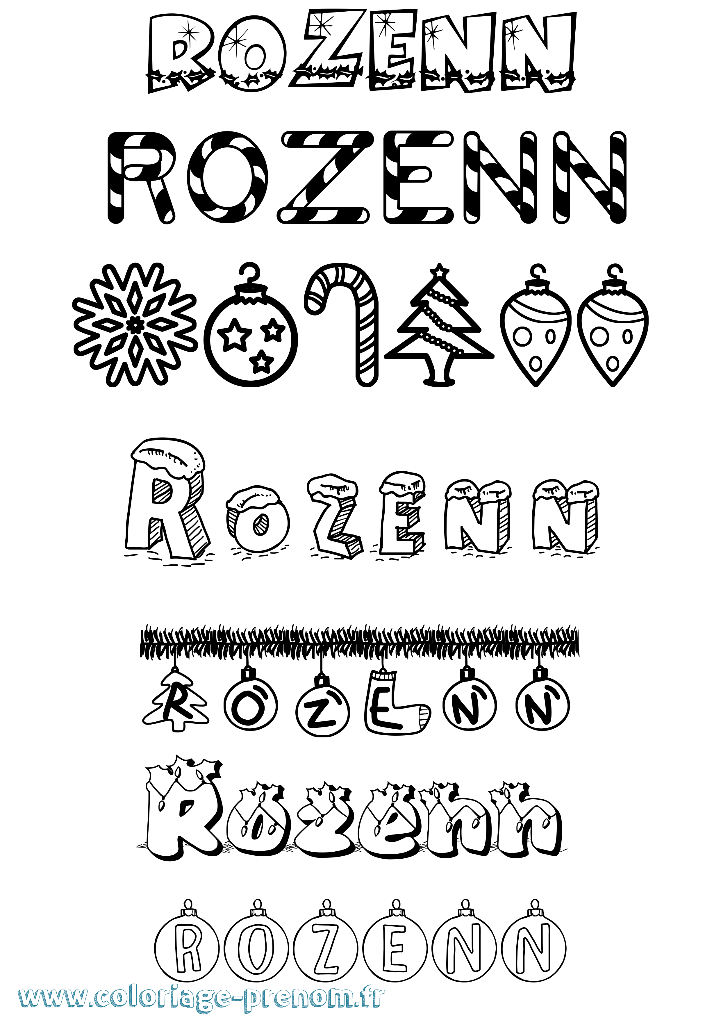 Coloriage Rozenn Noël Coloriage prénom Rozenn Noël