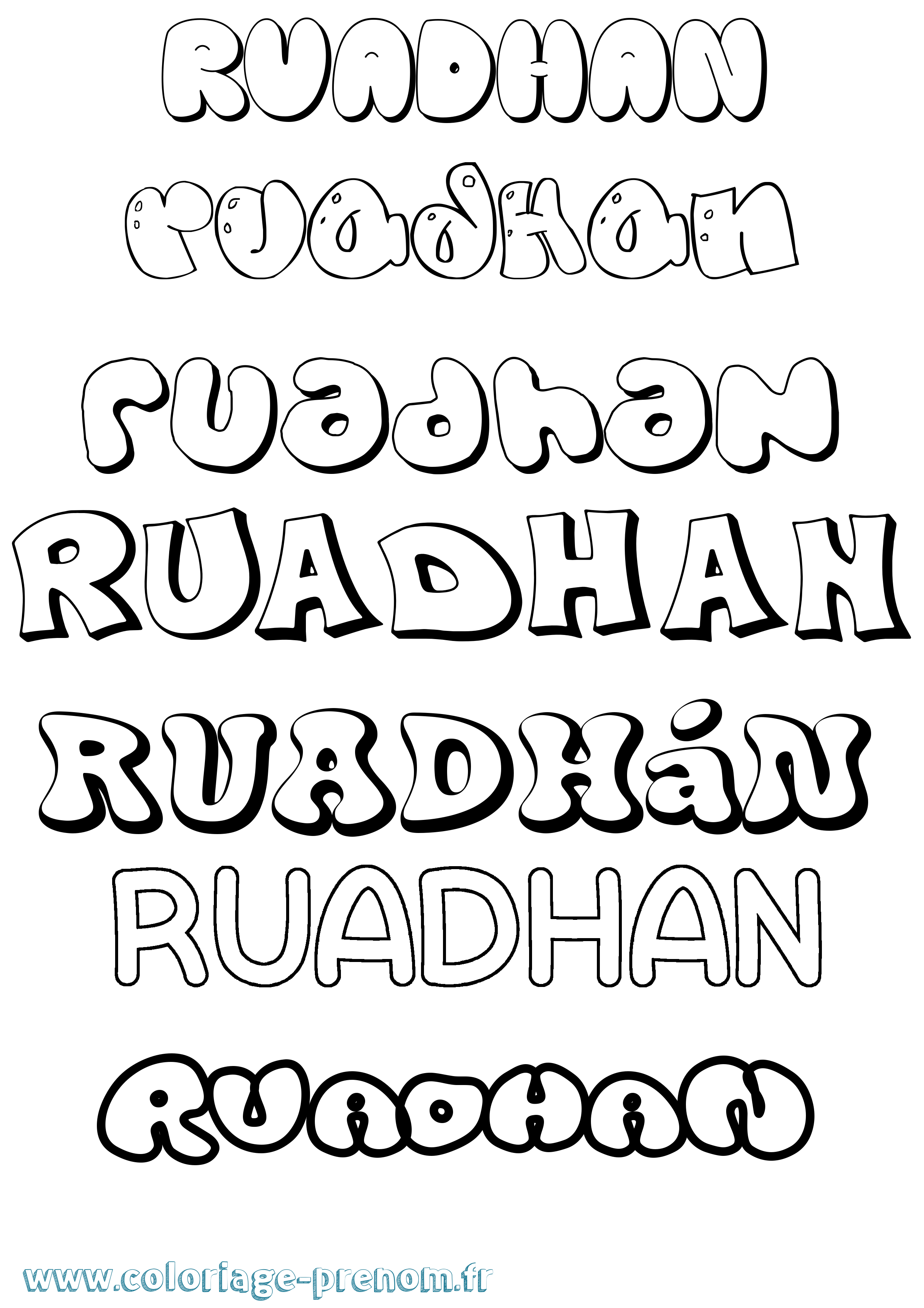 Coloriage Ruadhán Bubble Coloriage prénom Ruadhán Bubble