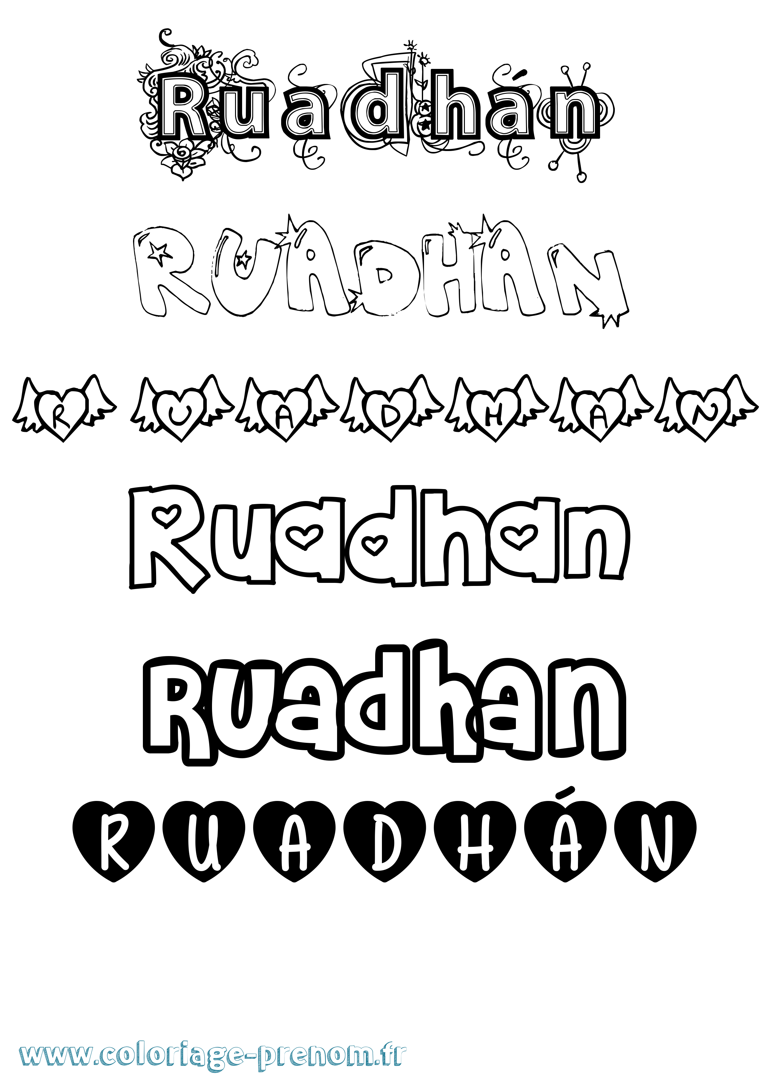Coloriage Ruadhán Girly Coloriage prénom Ruadhán Girly