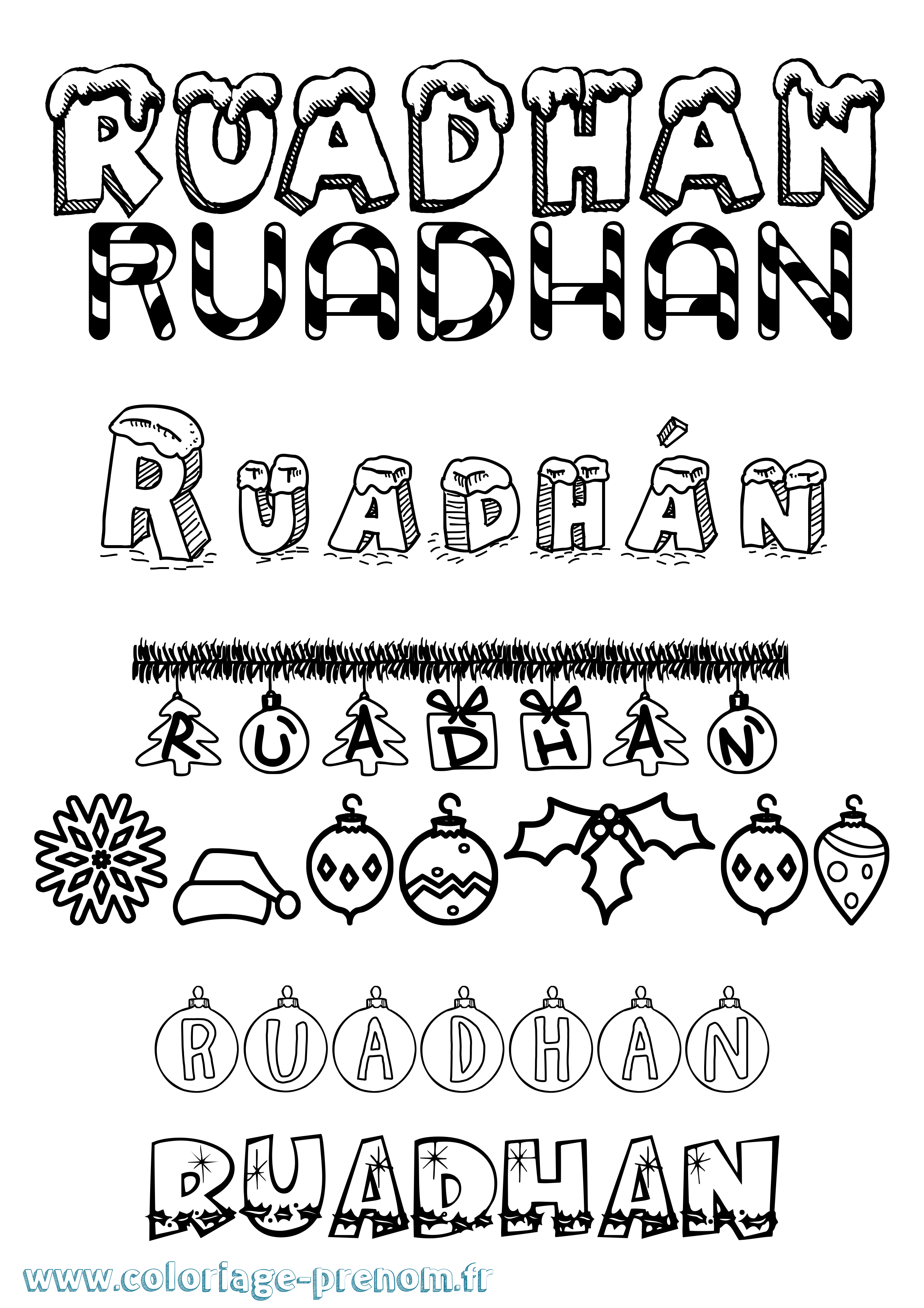 Coloriage Ruadhán Noël Coloriage prénom Ruadhán Noël