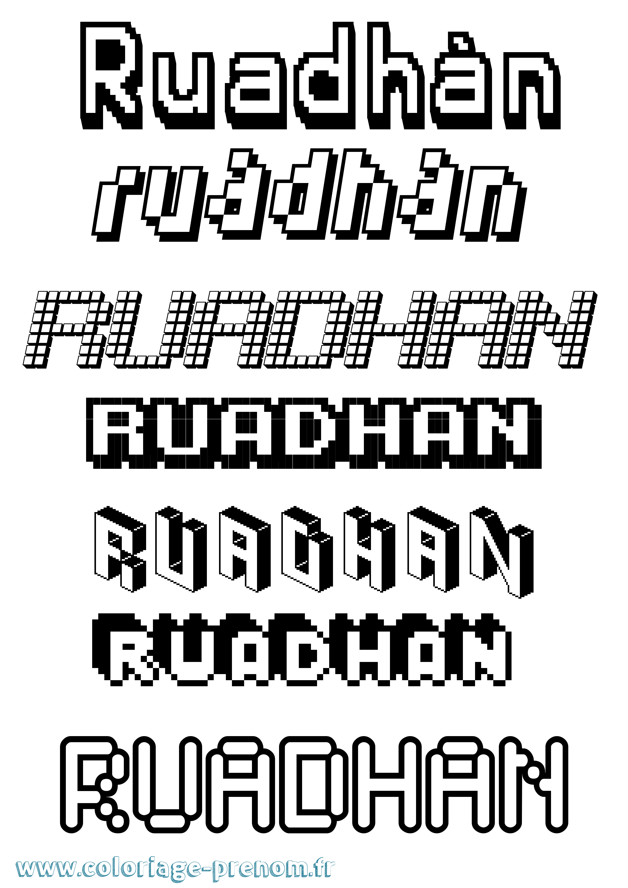 Coloriage Ruadhán Pixel Coloriage prénom Ruadhán Pixel