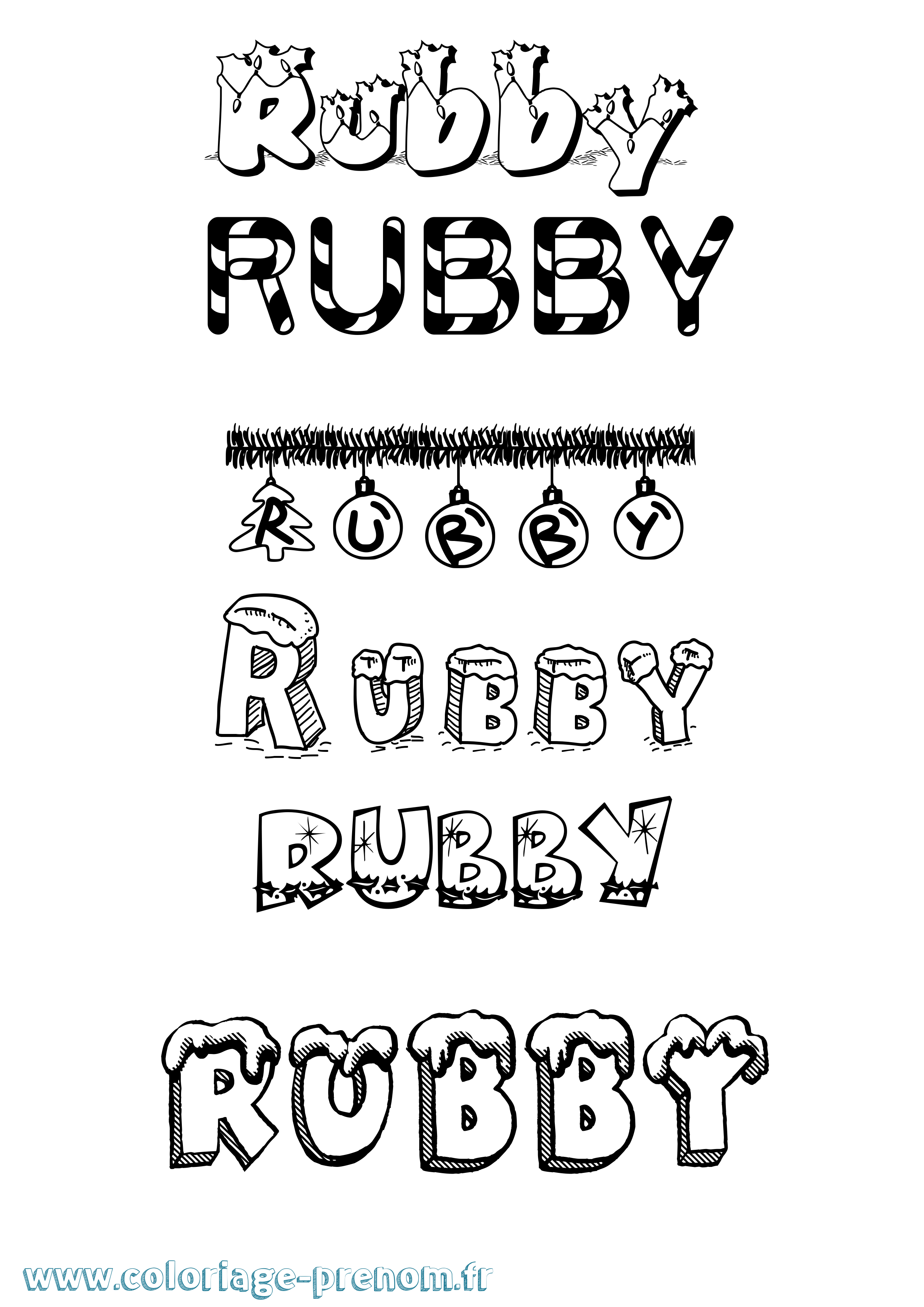 Coloriage Rubby Noël Coloriage prénom Rubby Noël