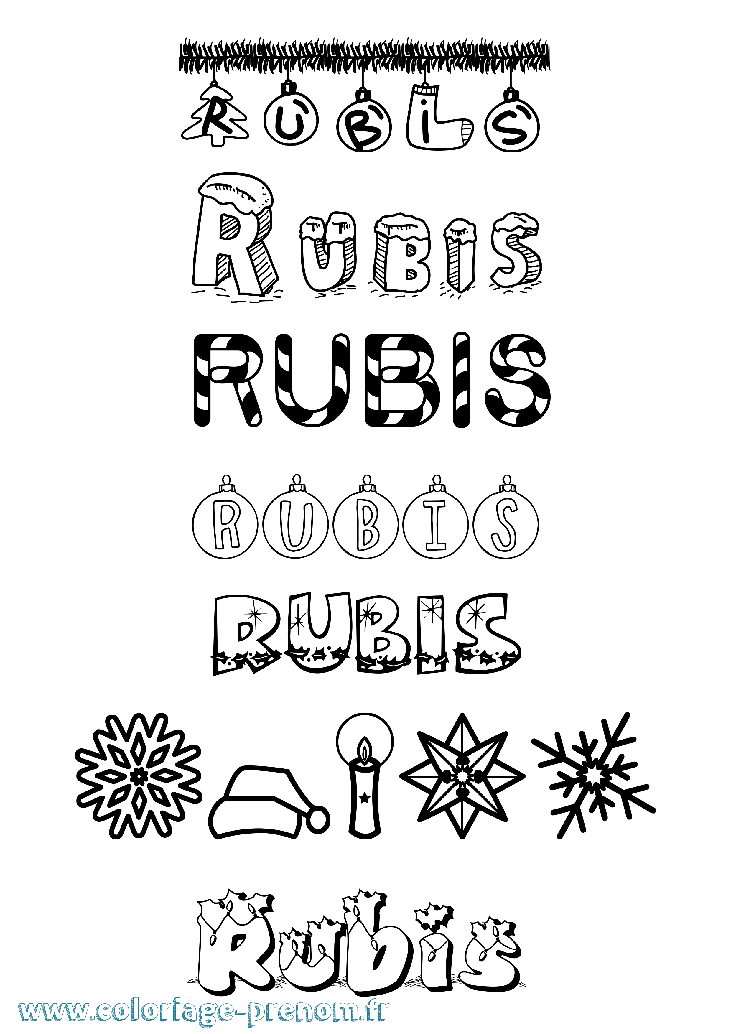 Coloriage Rubis Noël Coloriage prénom Rubis Noël