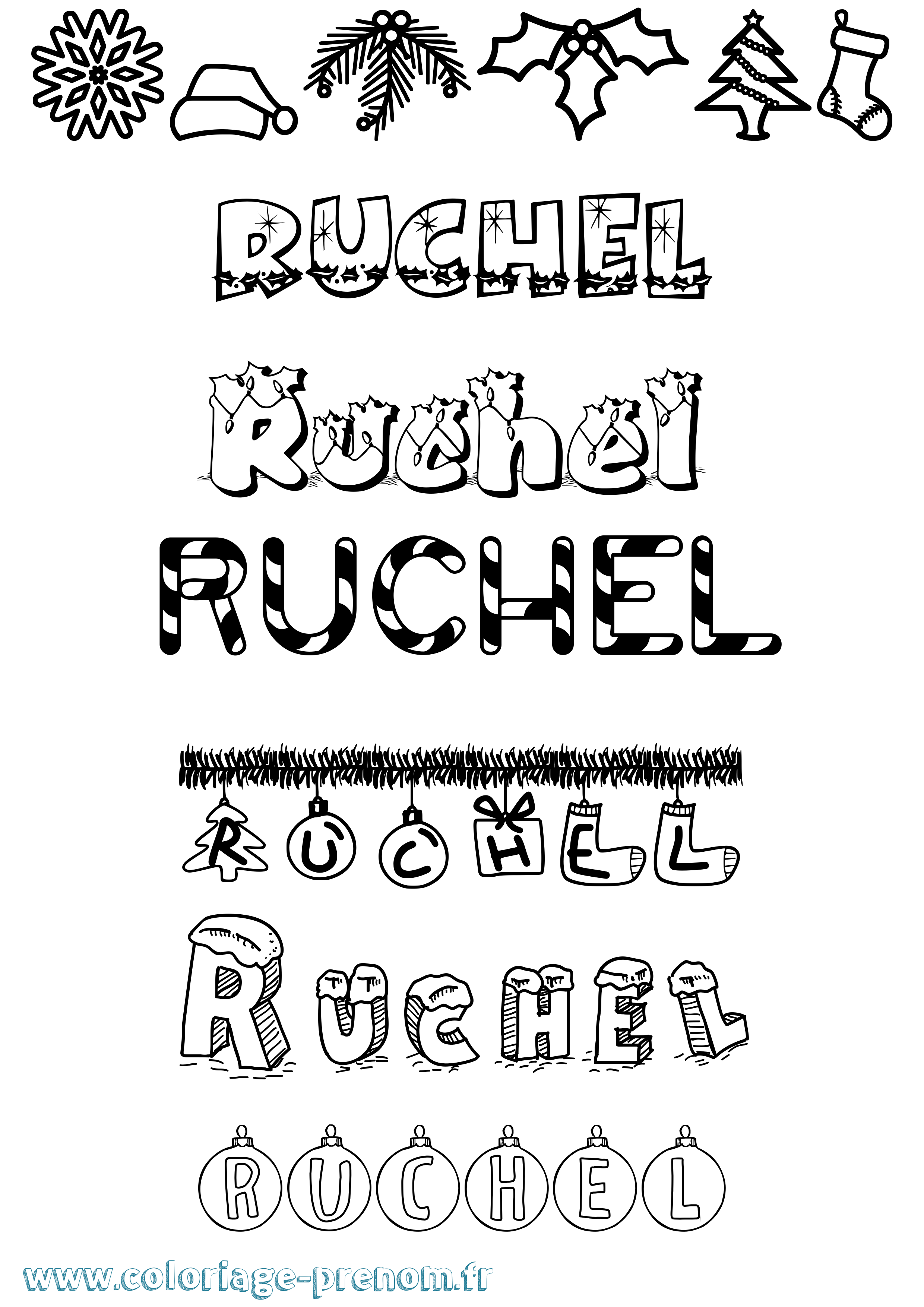 Coloriage Ruchel Noël Coloriage prénom Ruchel Noël