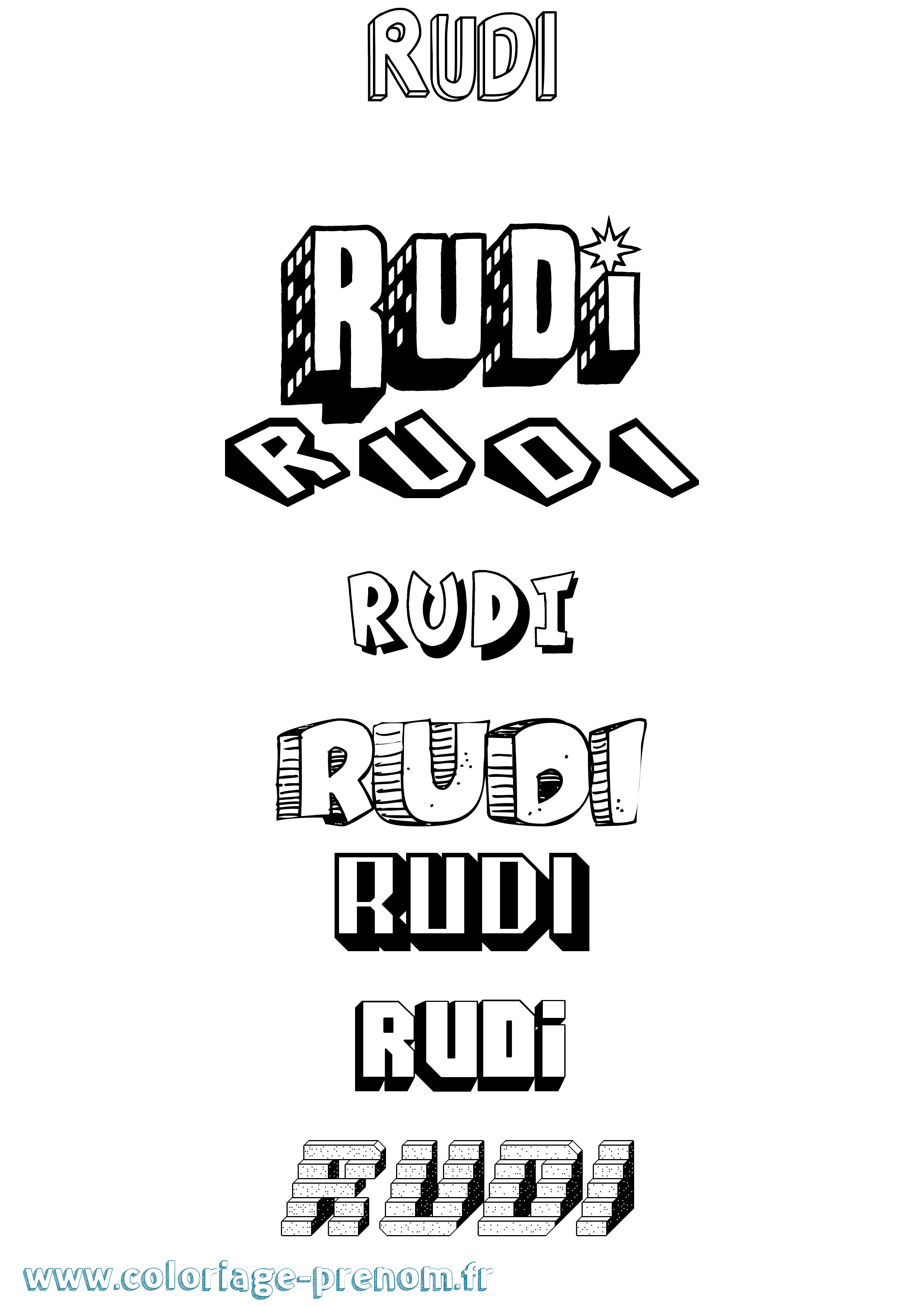 Coloriage Rudi Effet 3D Coloriage prénom Rudi Effet 3D