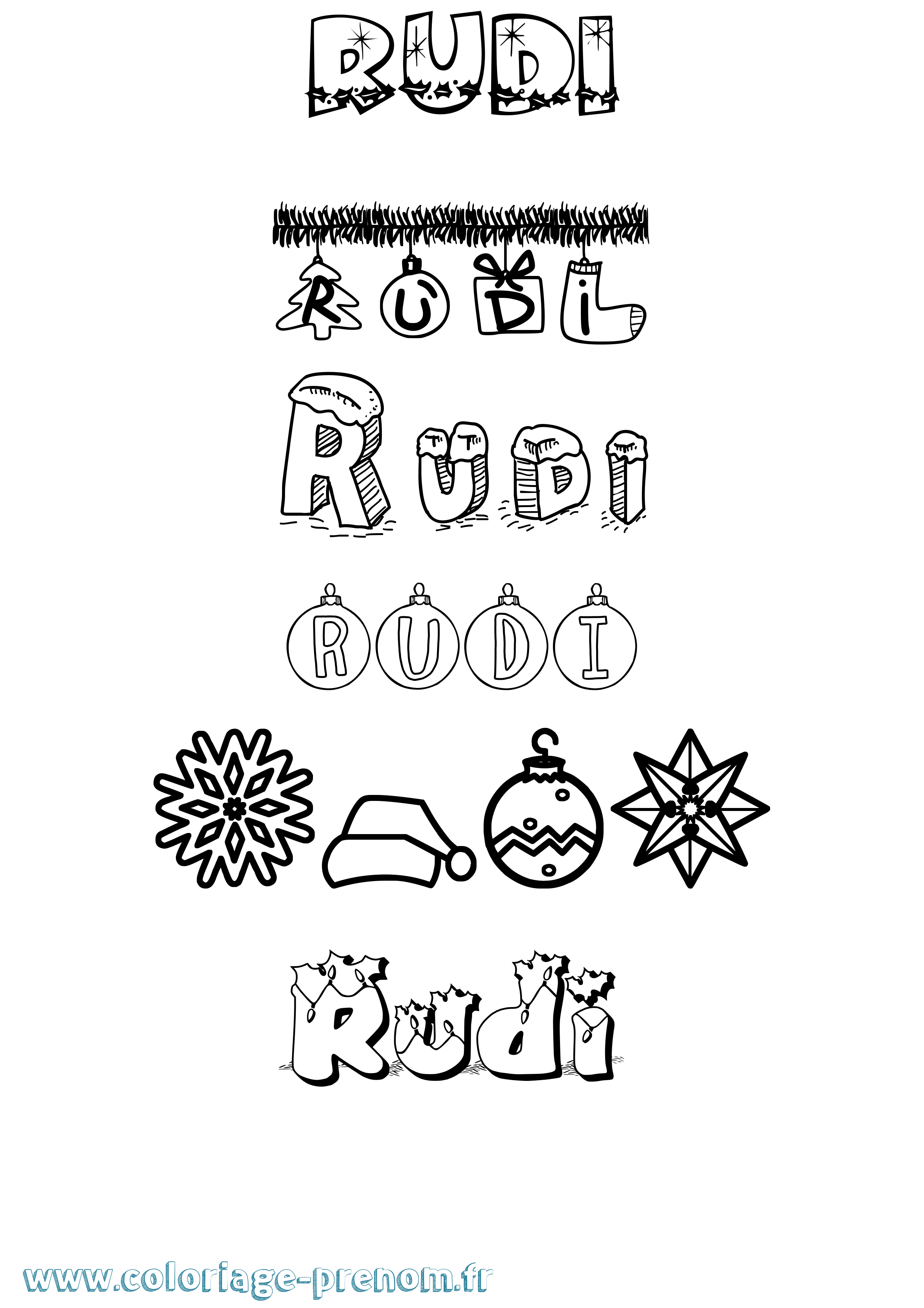 Coloriage Rudi Noël Coloriage prénom Rudi Noël