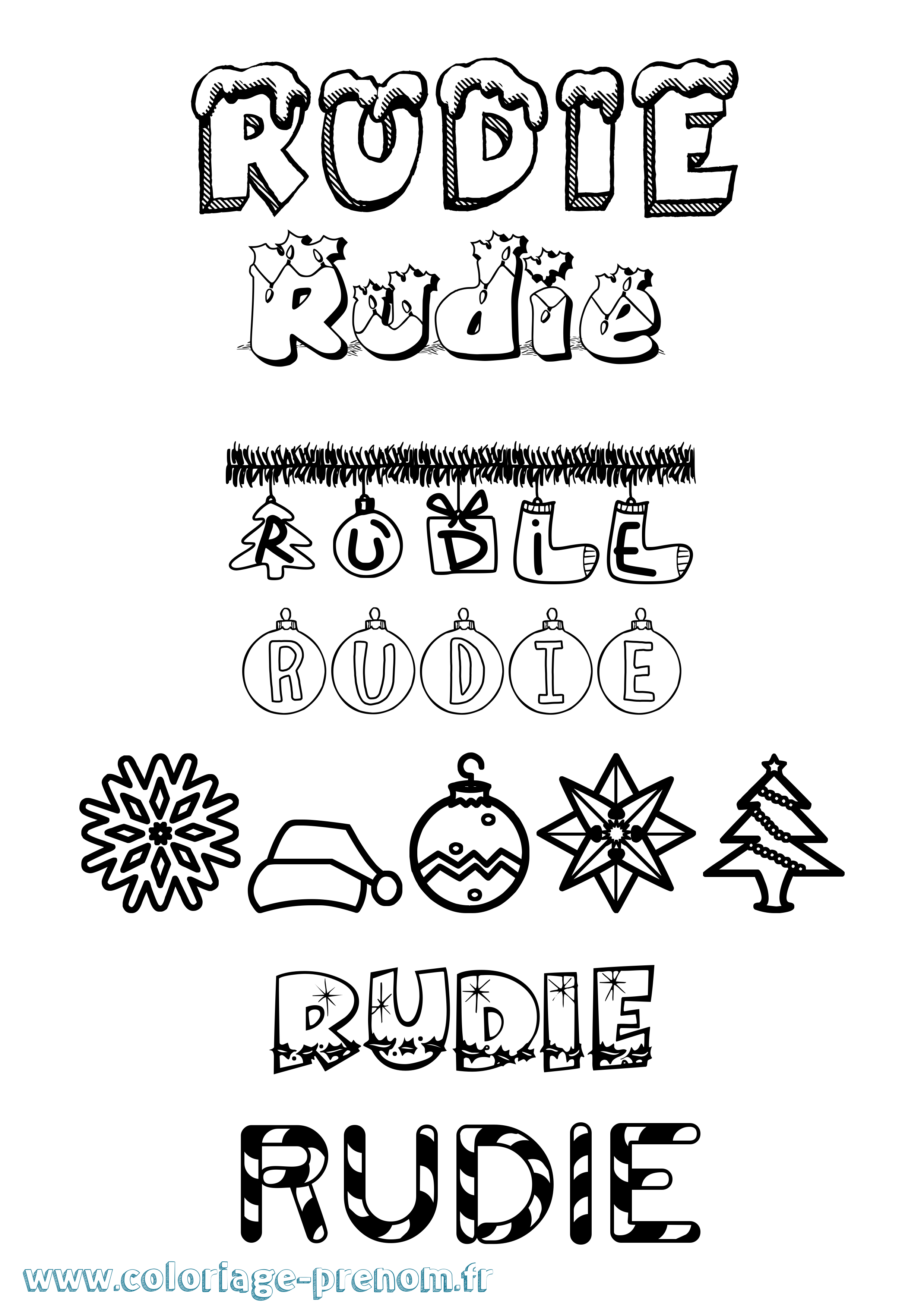 Coloriage Rudie Noël Coloriage prénom Rudie Noël