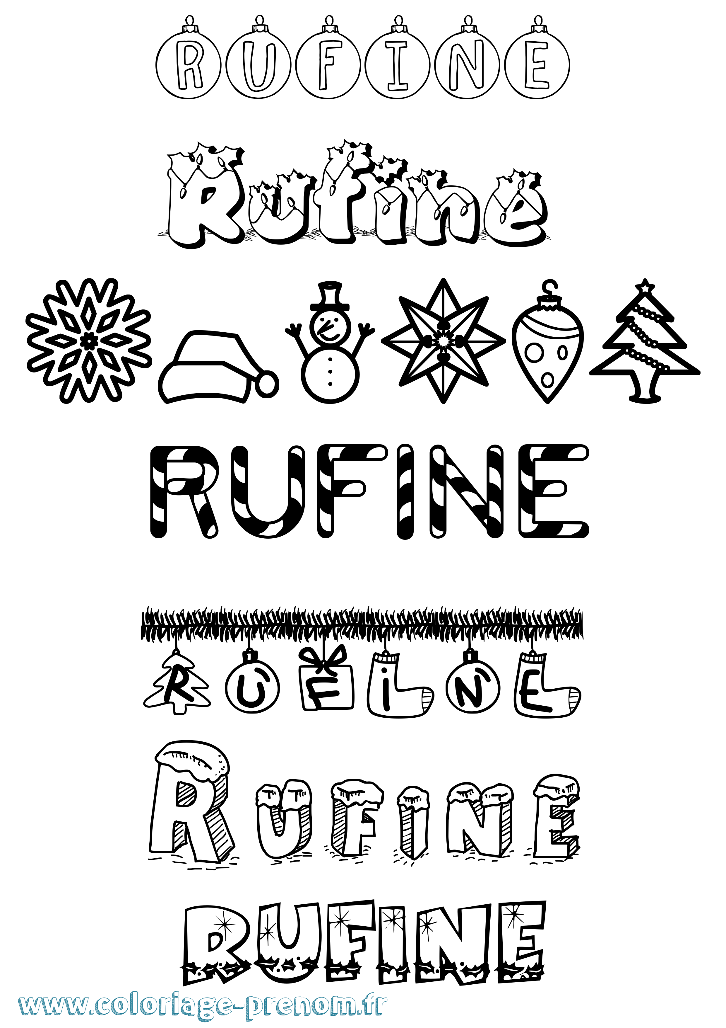Coloriage Rufine Noël Coloriage prénom Rufine Noël