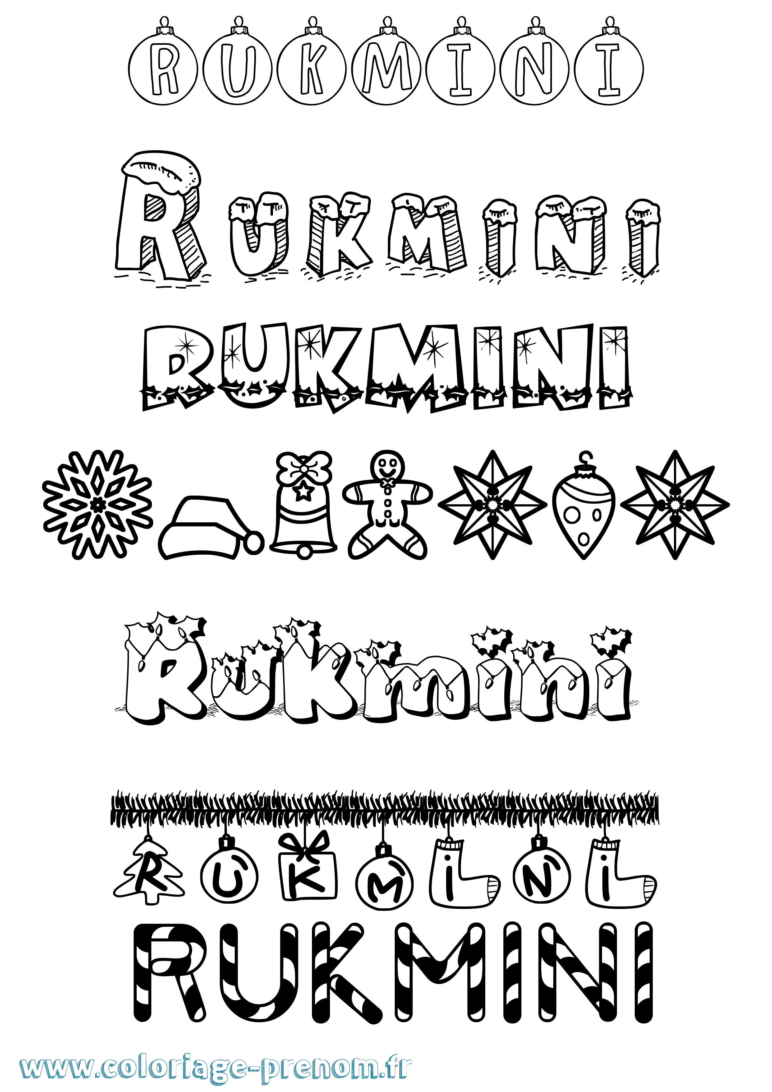 Coloriage Rukmini Noël Coloriage prénom Rukmini Noël