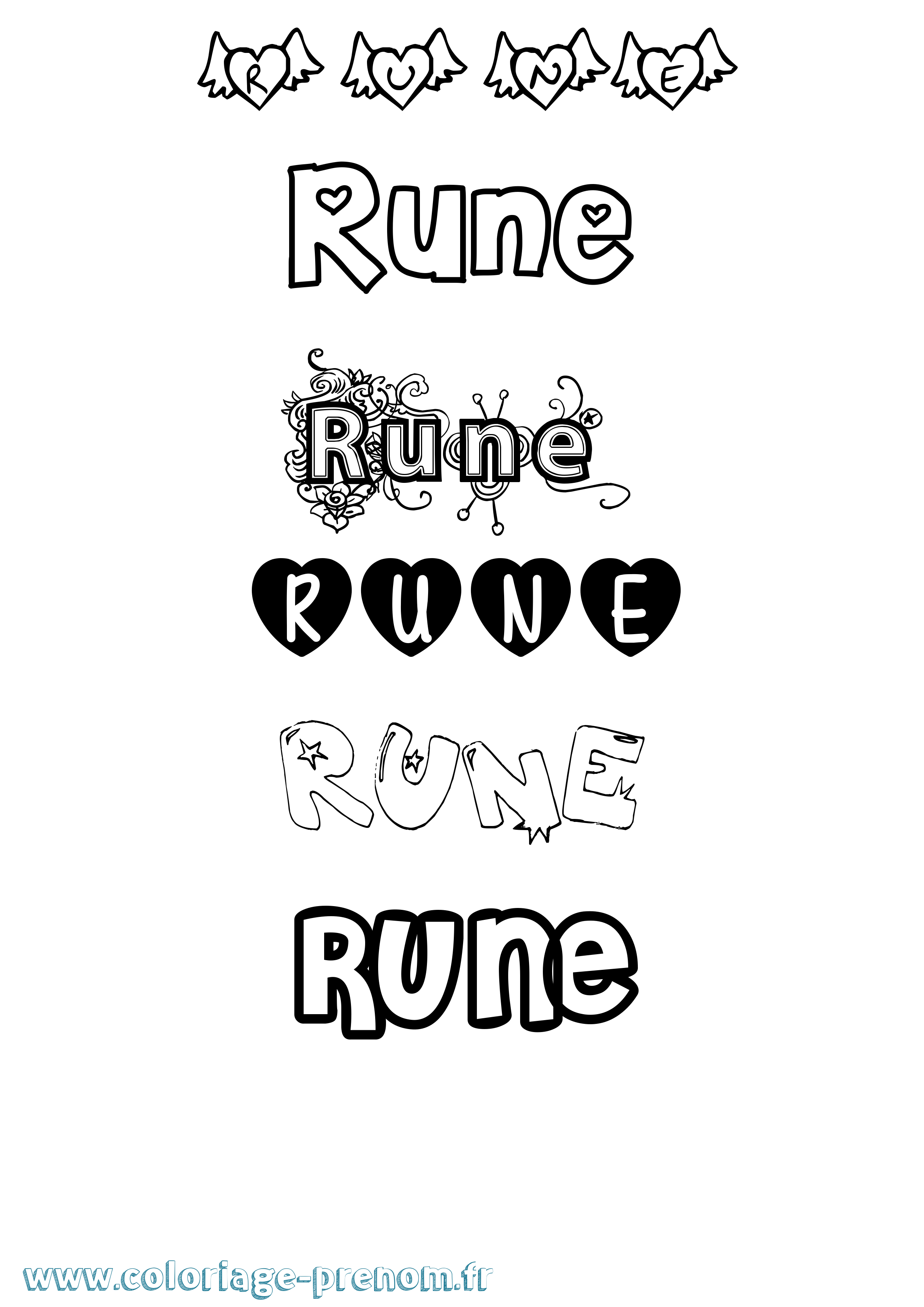 Coloriage Rune Girly Coloriage prénom Rune Girly