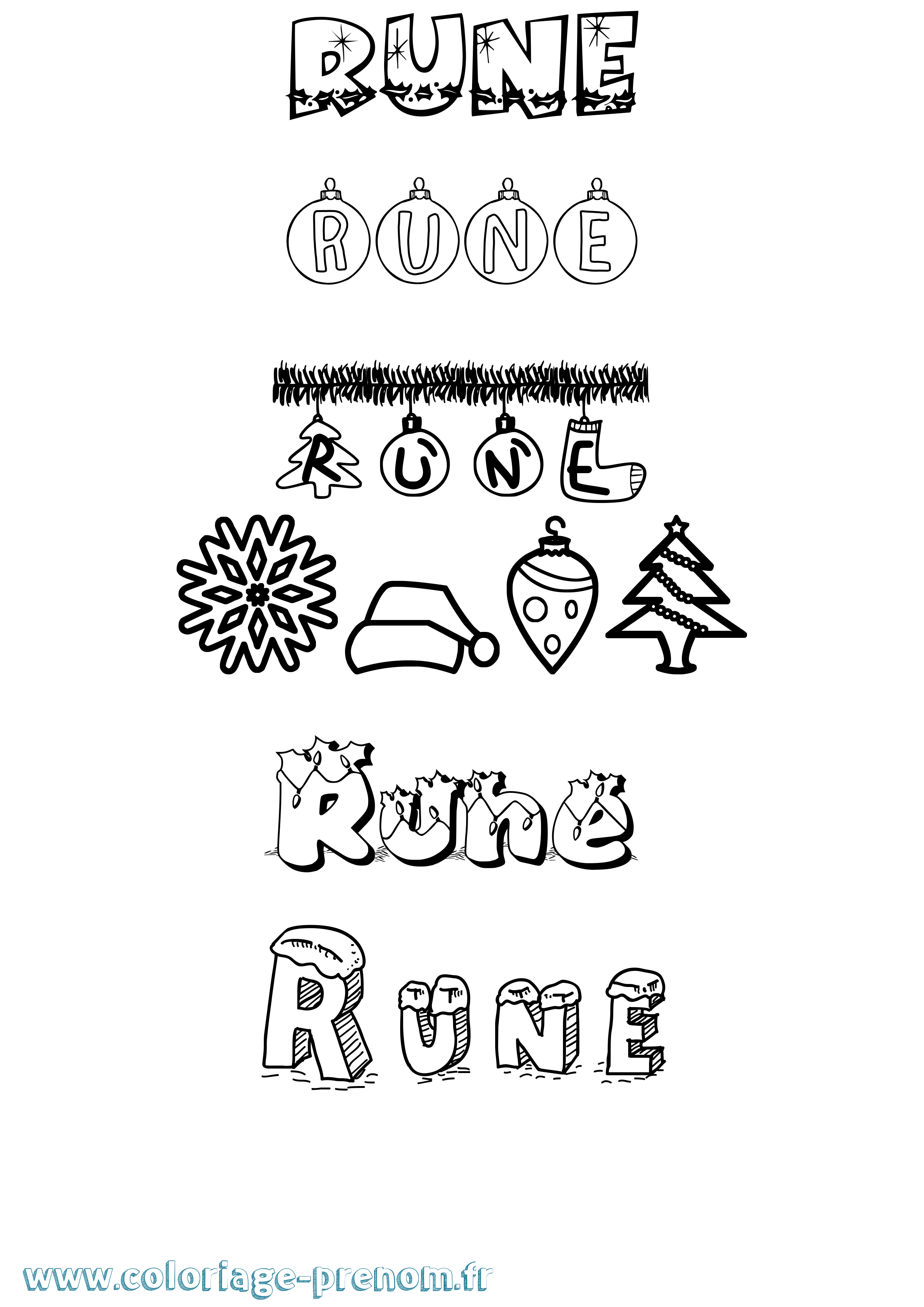 Coloriage Rune Noël Coloriage prénom Rune Noël