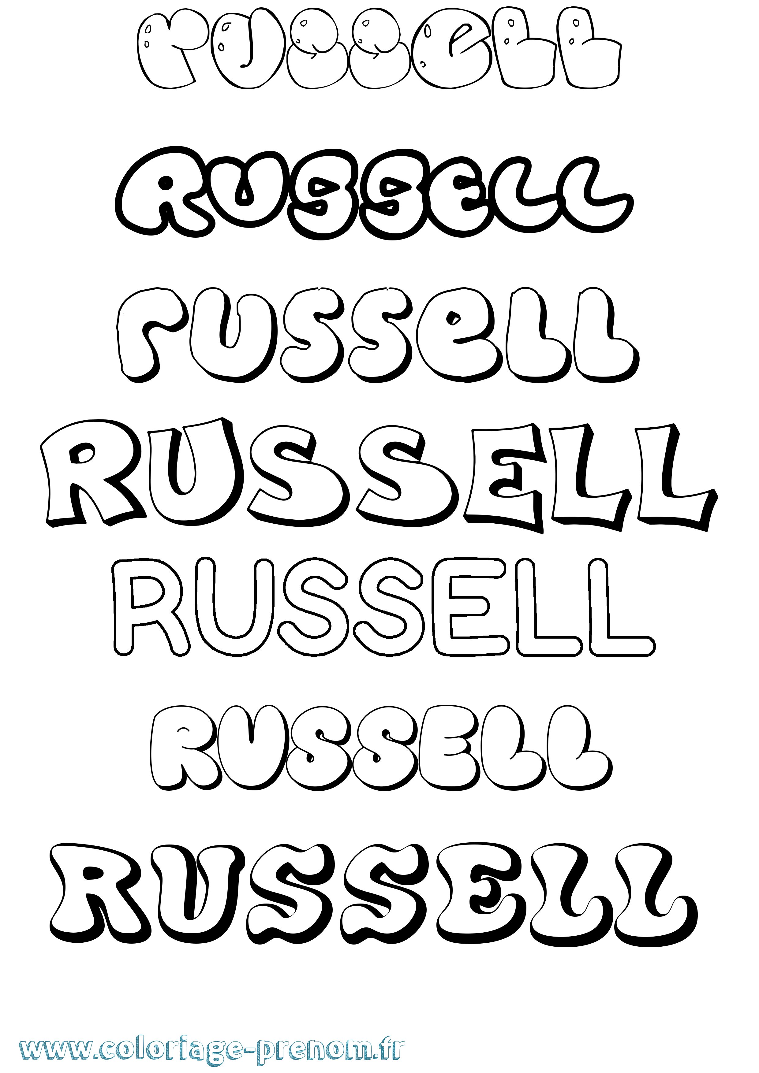 Coloriage Russell Bubble Coloriage prénom Russell Bubble