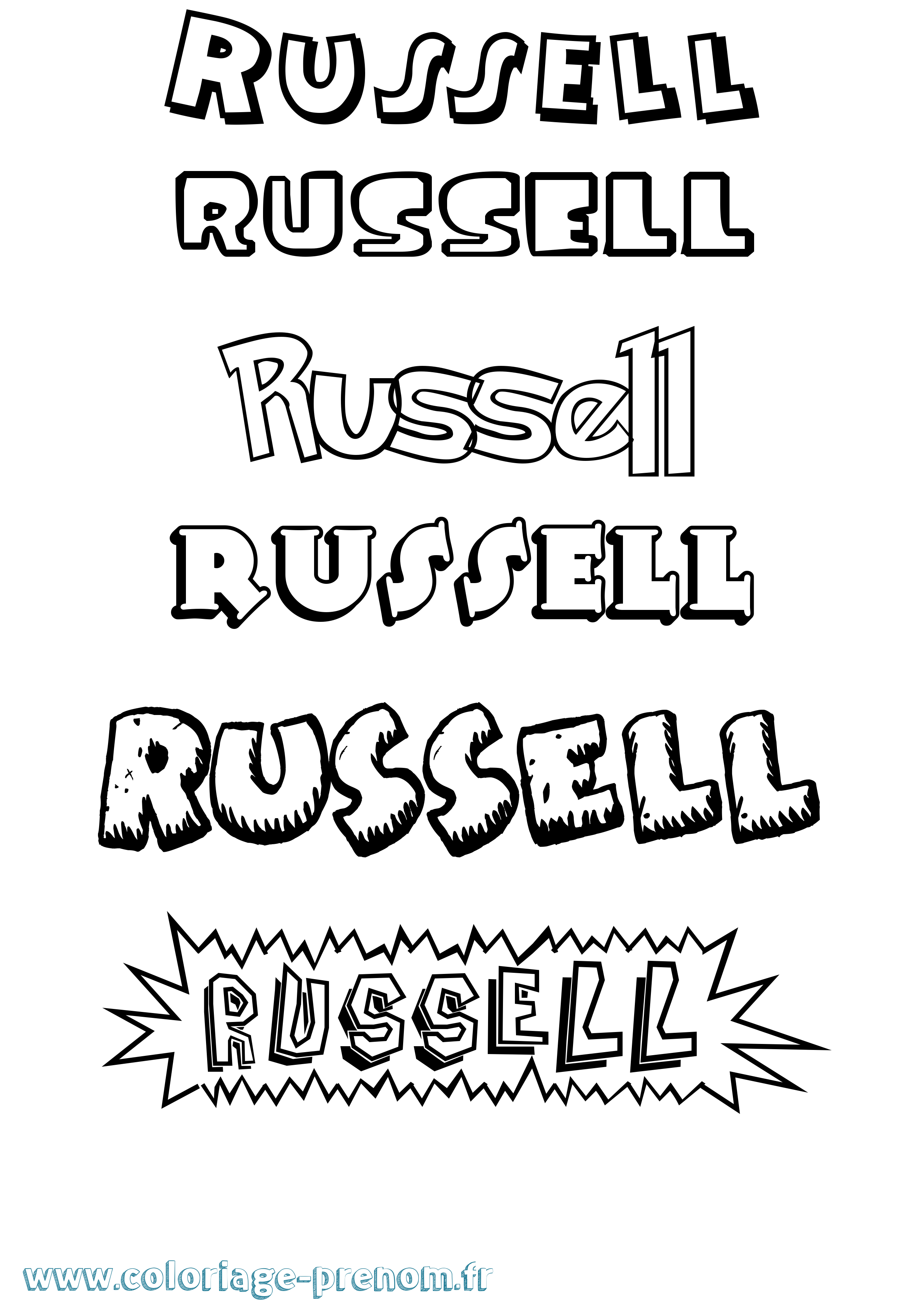 Coloriage Russell Dessin Animé Coloriage prénom Russell Dessin Animé