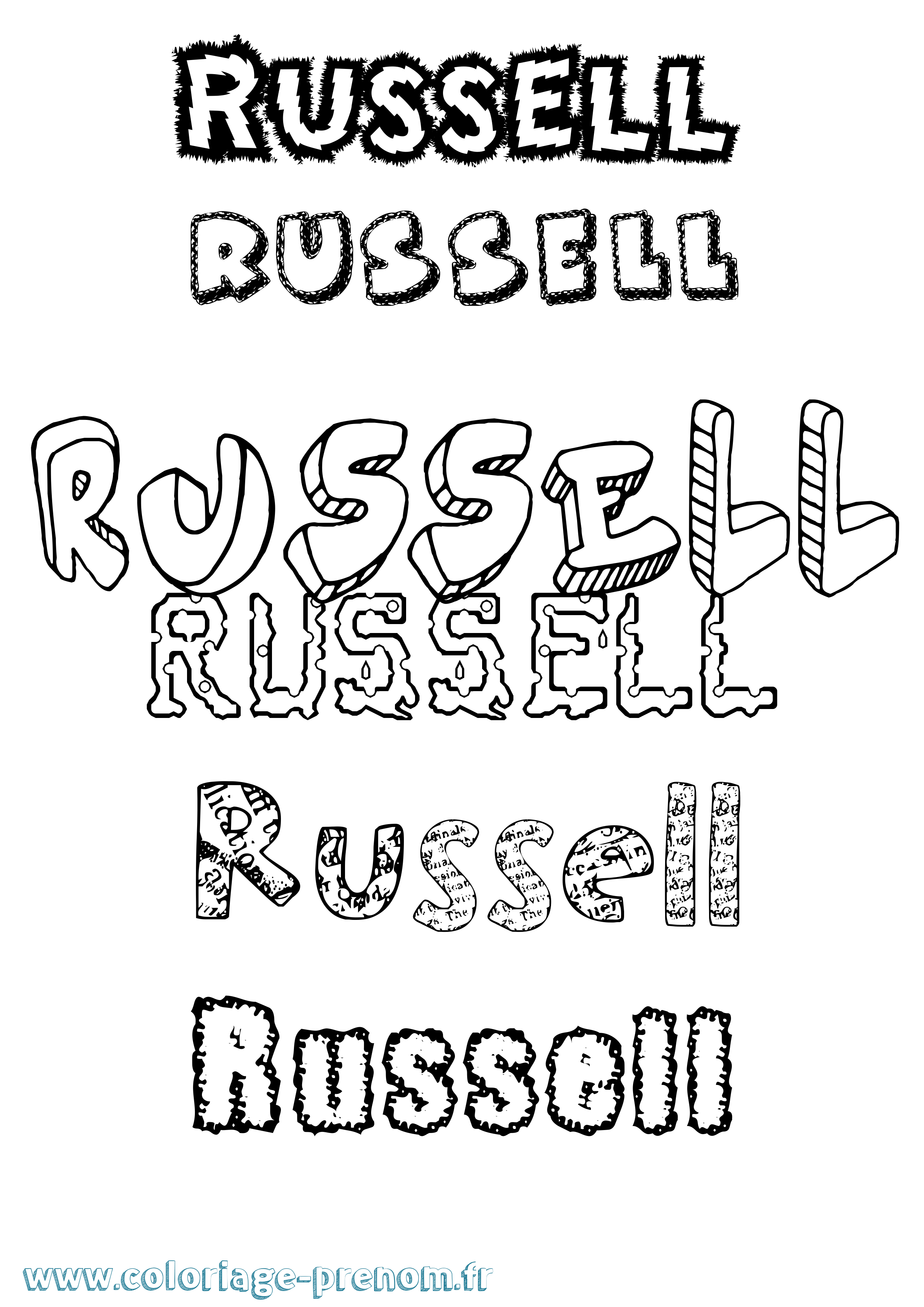 Coloriage Russell Destructuré Coloriage prénom Russell Destructuré