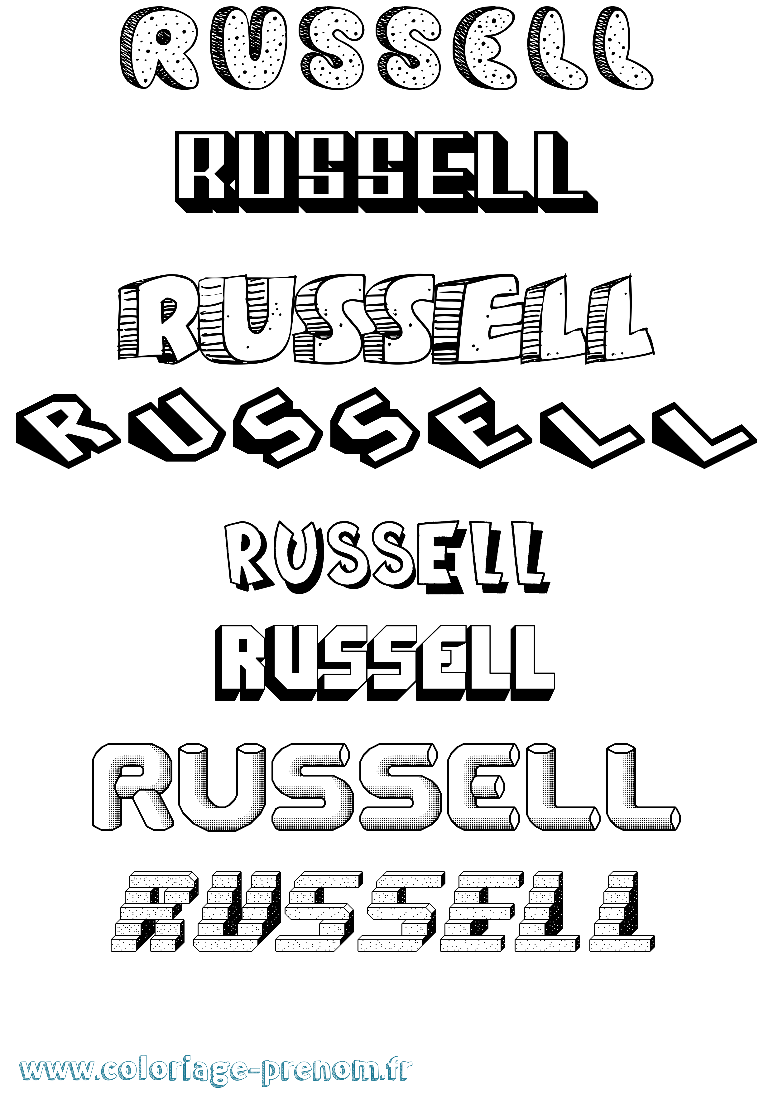 Coloriage Russell Effet 3D Coloriage prénom Russell Effet 3D