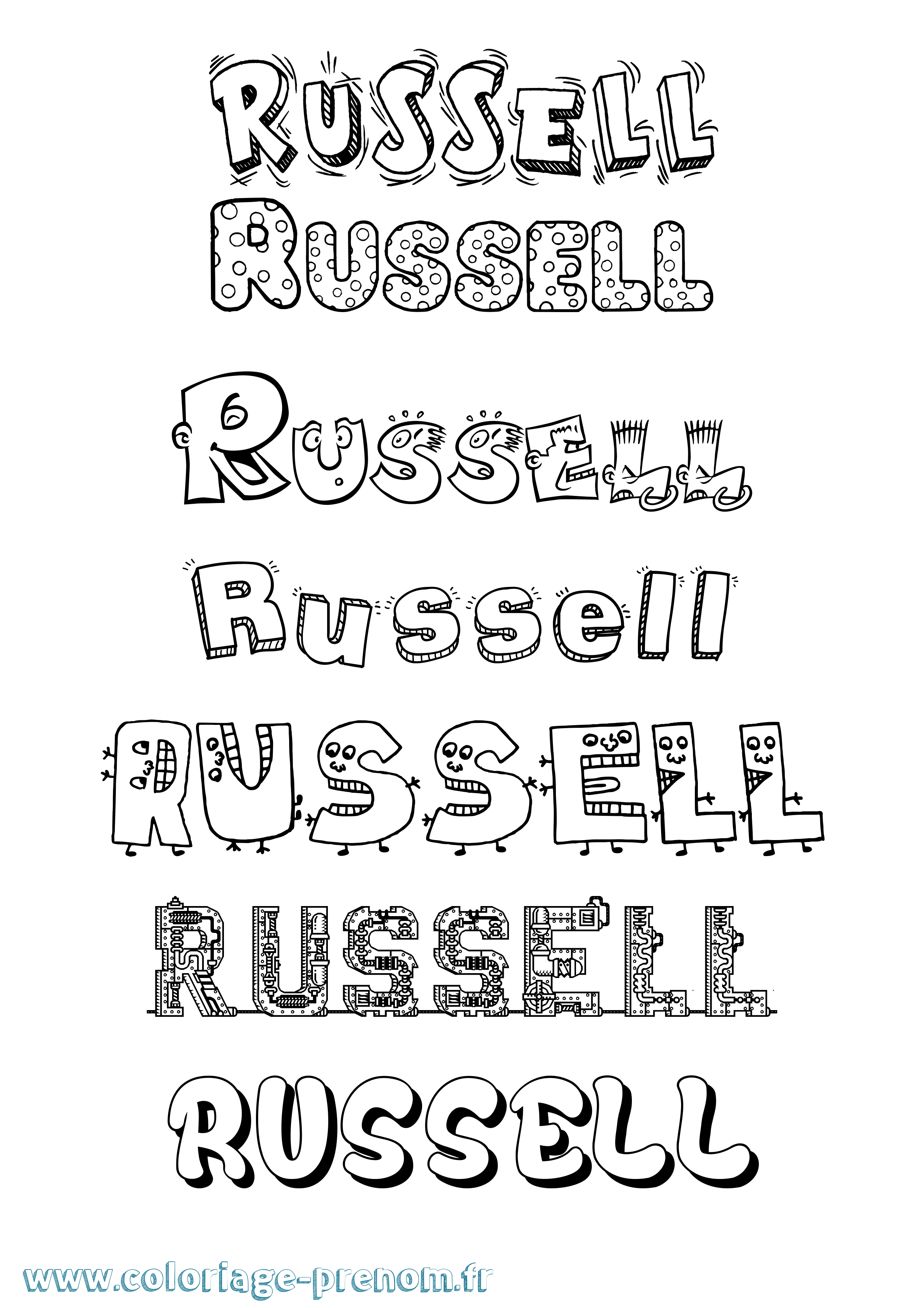 Coloriage Russell Fun Coloriage prénom Russell Fun