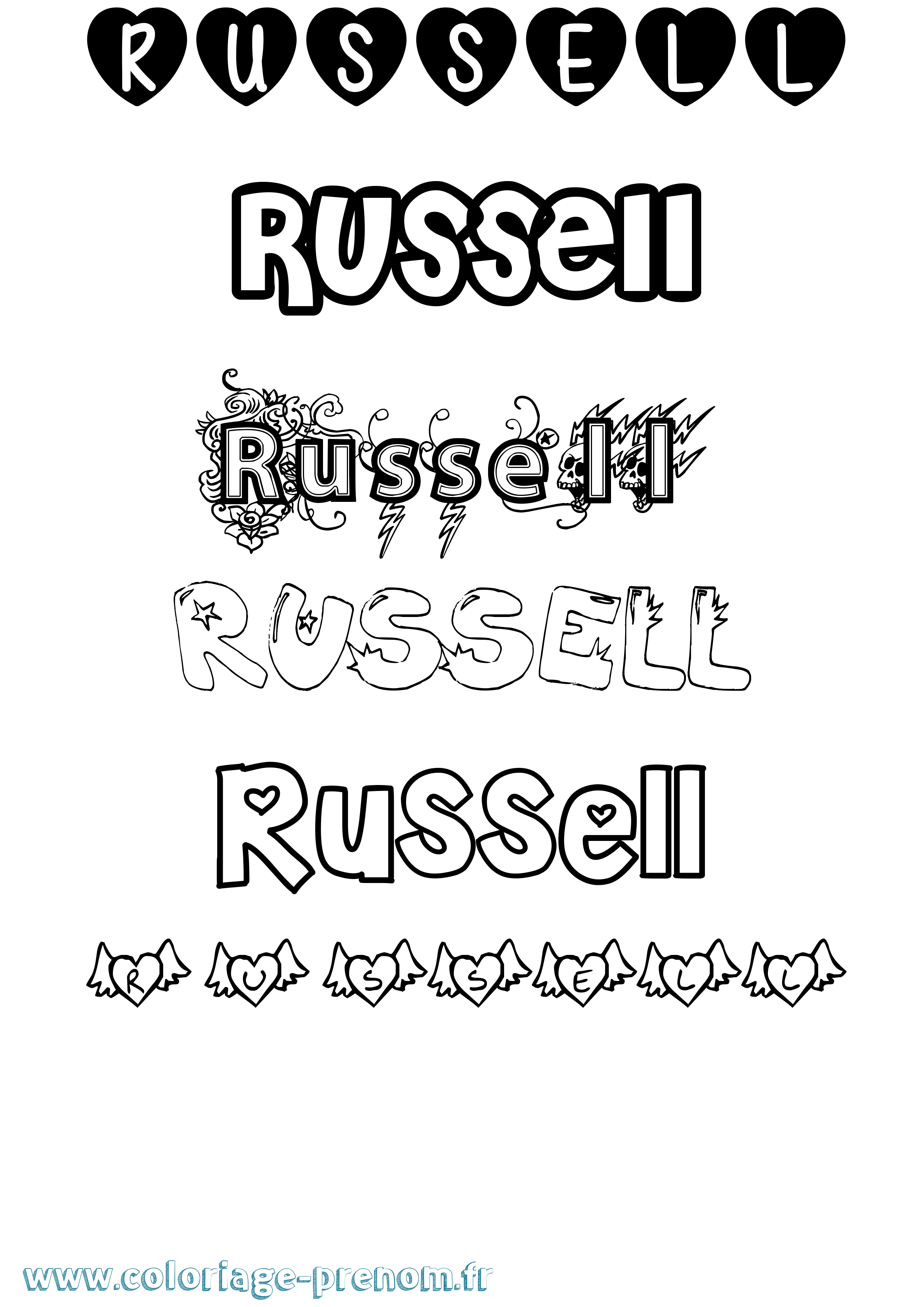 Coloriage Russell Girly Coloriage prénom Russell Girly