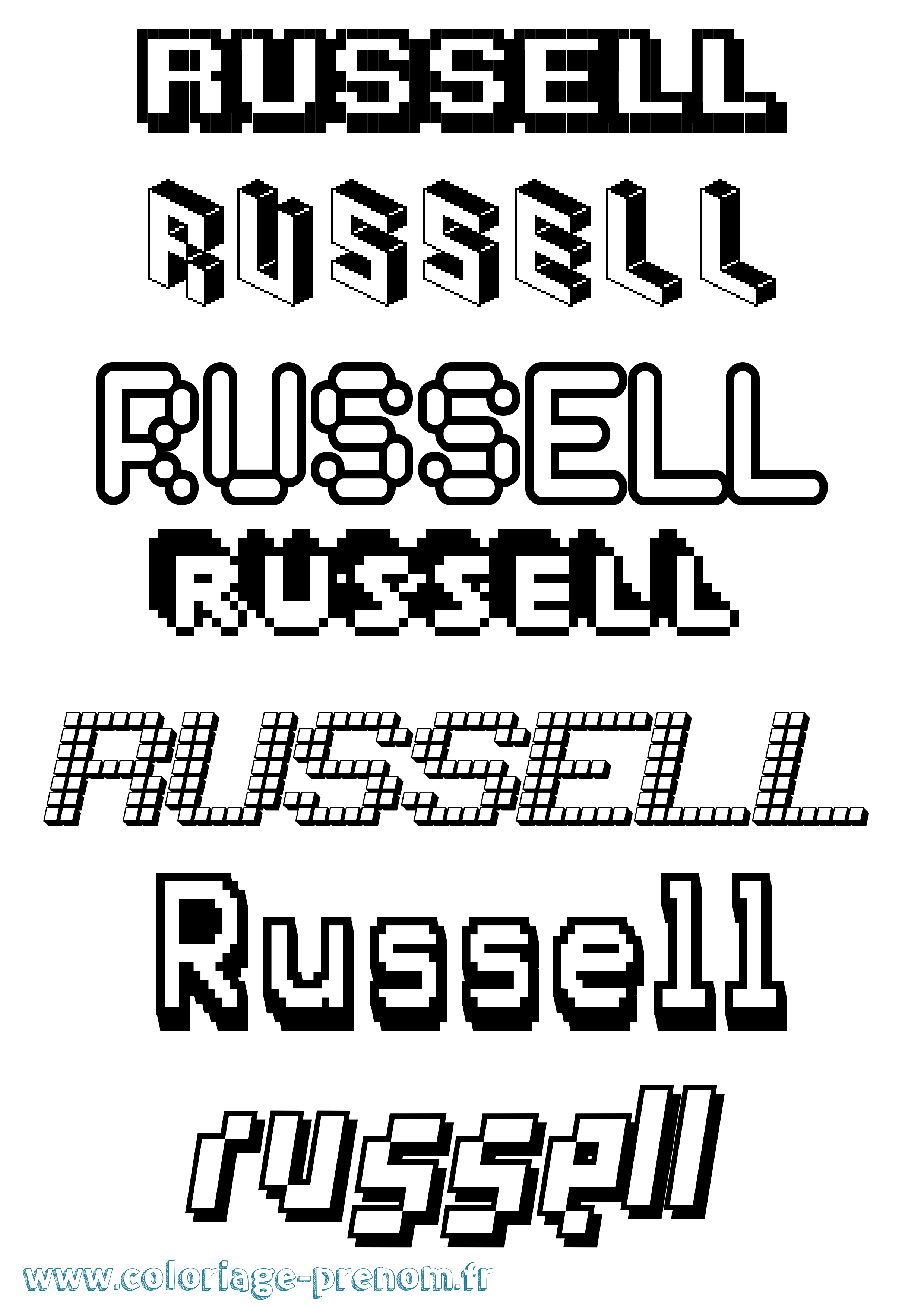 Coloriage Russell Pixel Coloriage prénom Russell Pixel