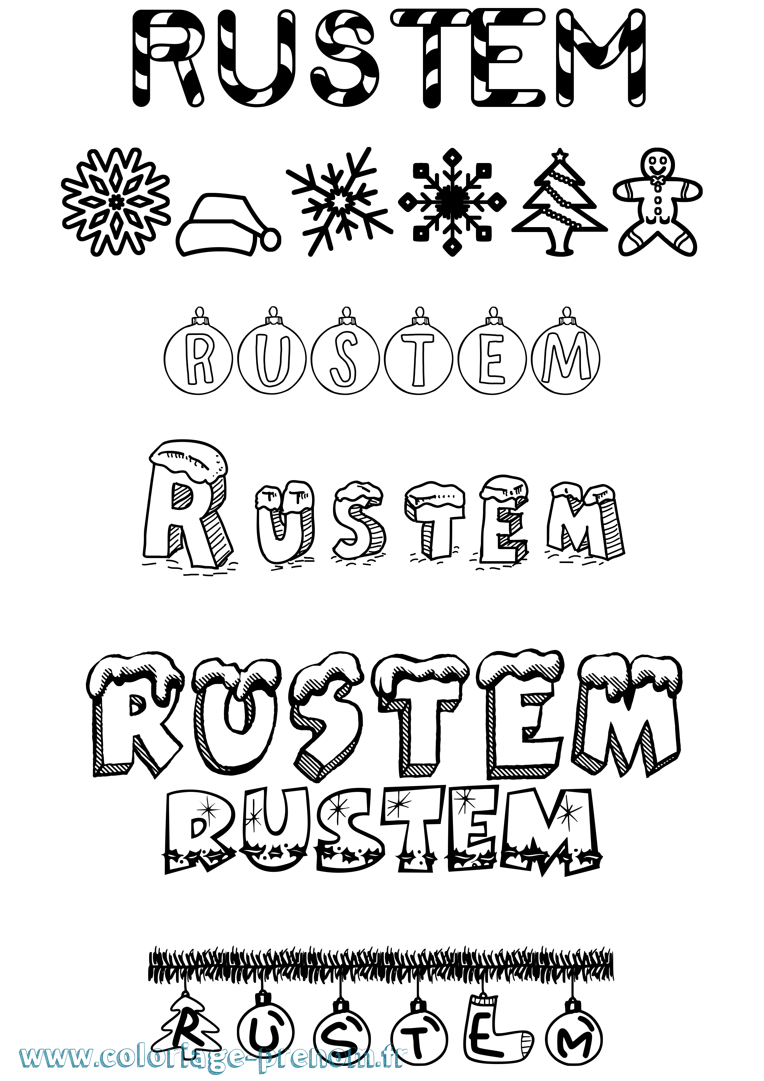Coloriage Rustem Noël Coloriage prénom Rustem Noël