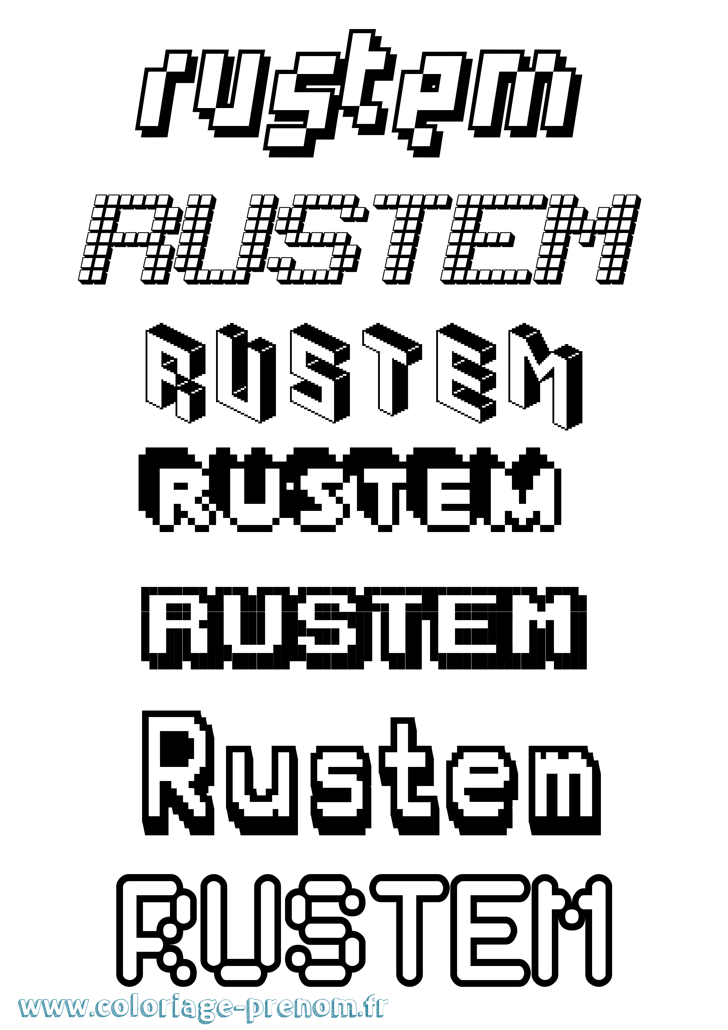 Coloriage Rustem Pixel Coloriage prénom Rustem Pixel