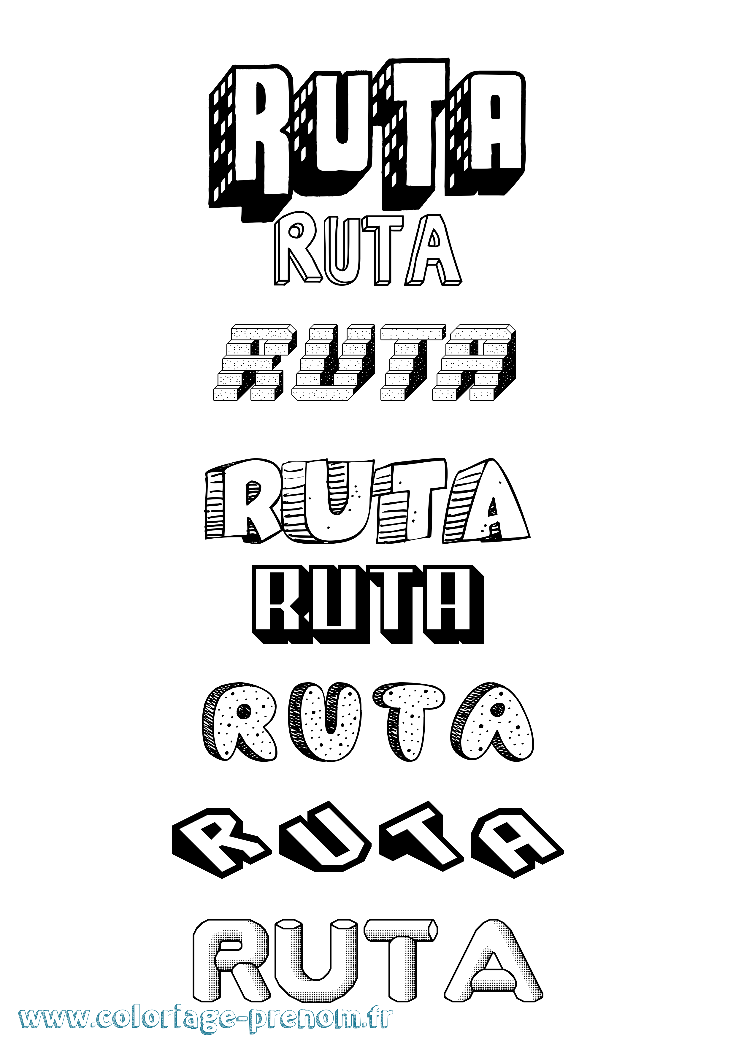 Coloriage Ruta Effet 3D Coloriage prénom Ruta Effet 3D