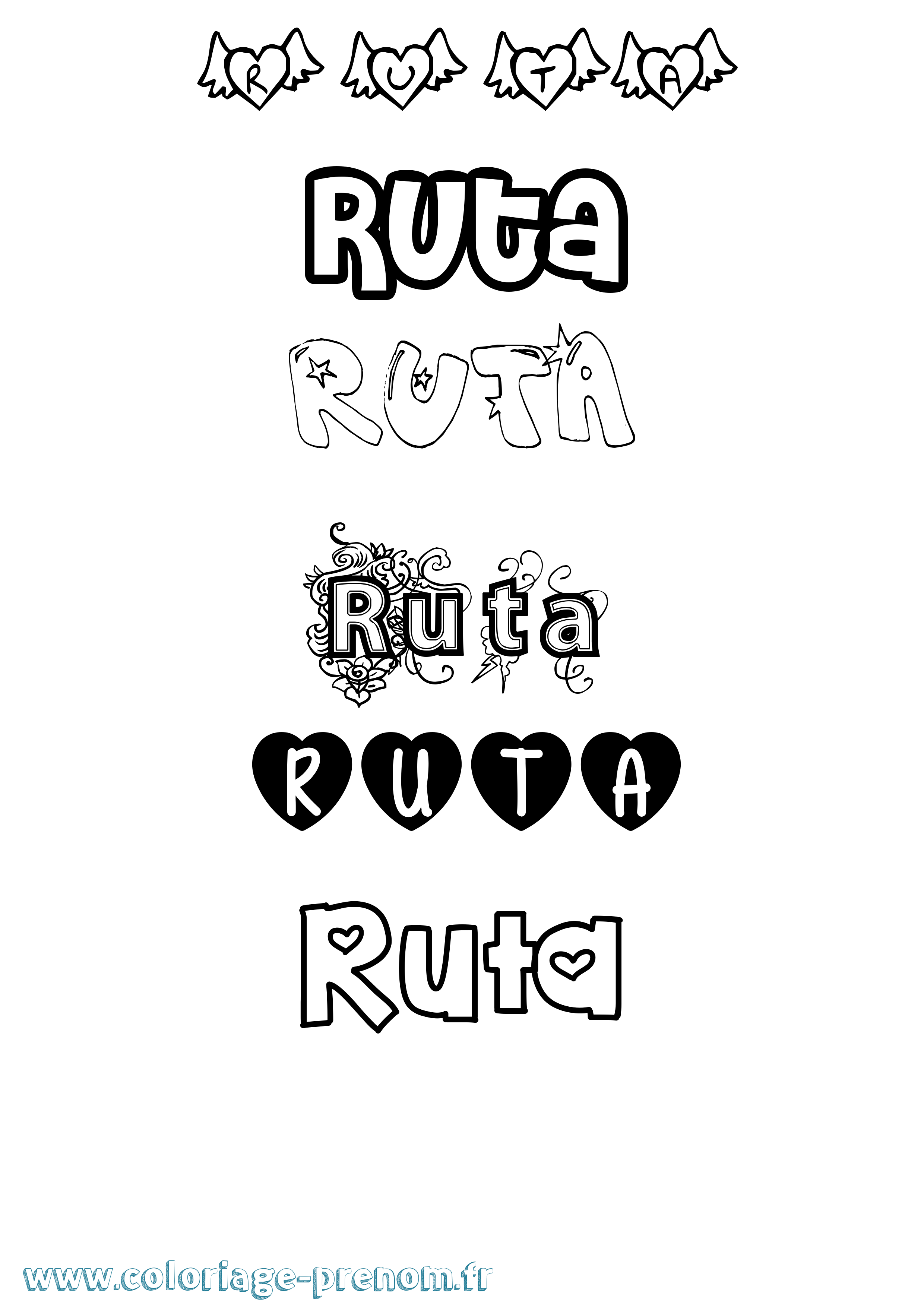 Coloriage Ruta Girly Coloriage prénom Ruta Girly