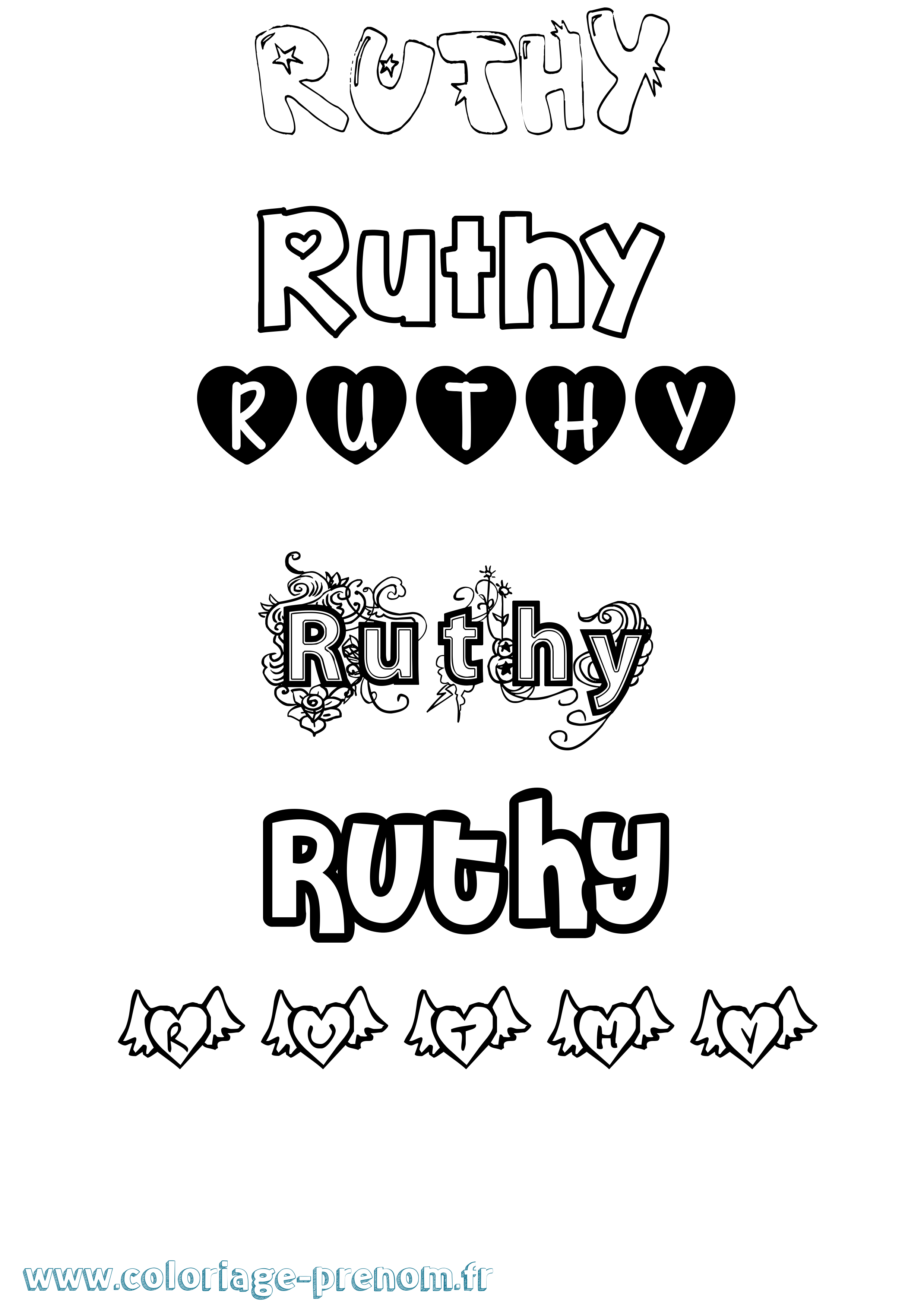 Coloriage Ruthy Girly Coloriage prénom Ruthy Girly